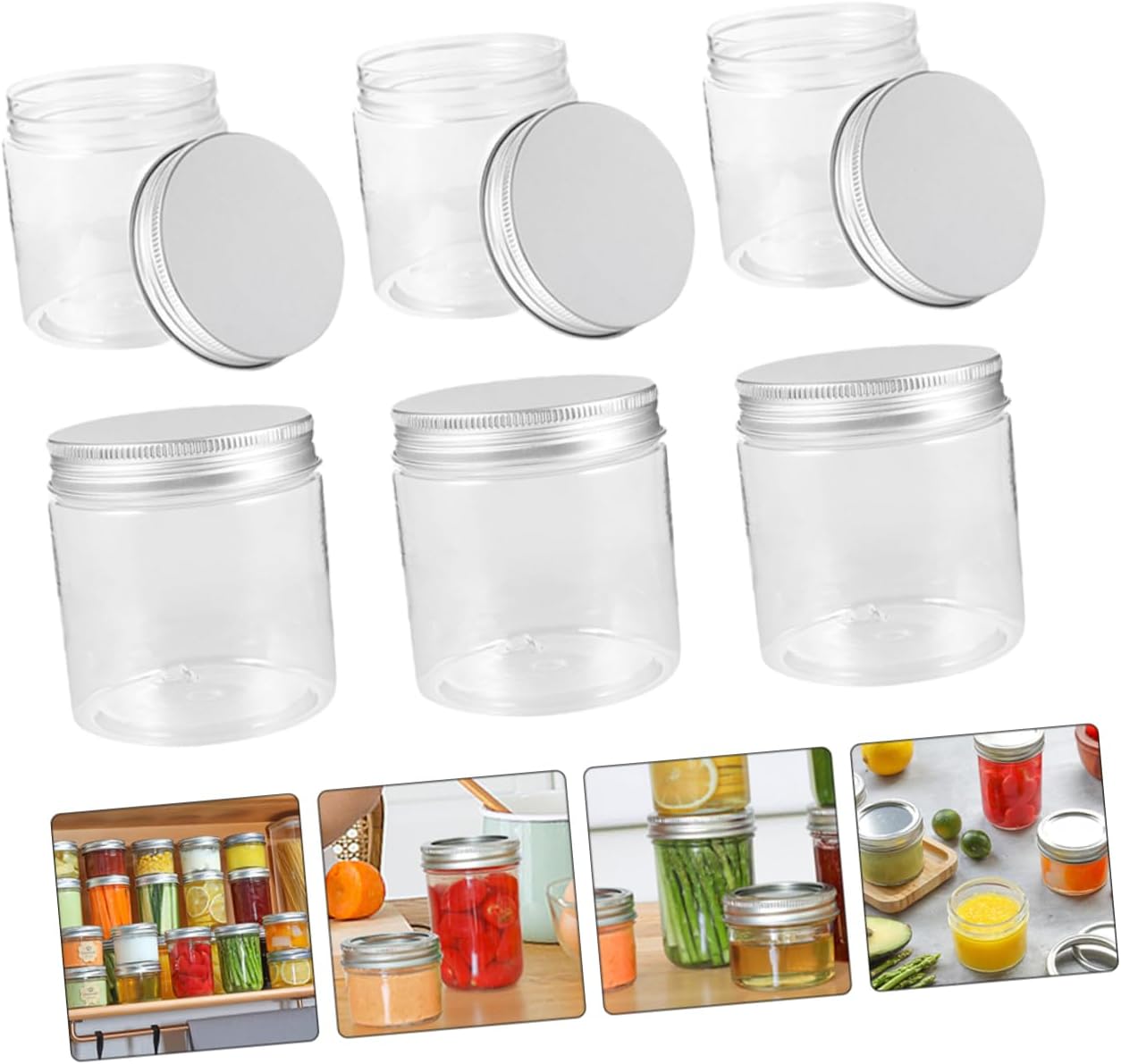 Luxshiny 8-Piece 250ml Plastic Jars with Aluminum Lids