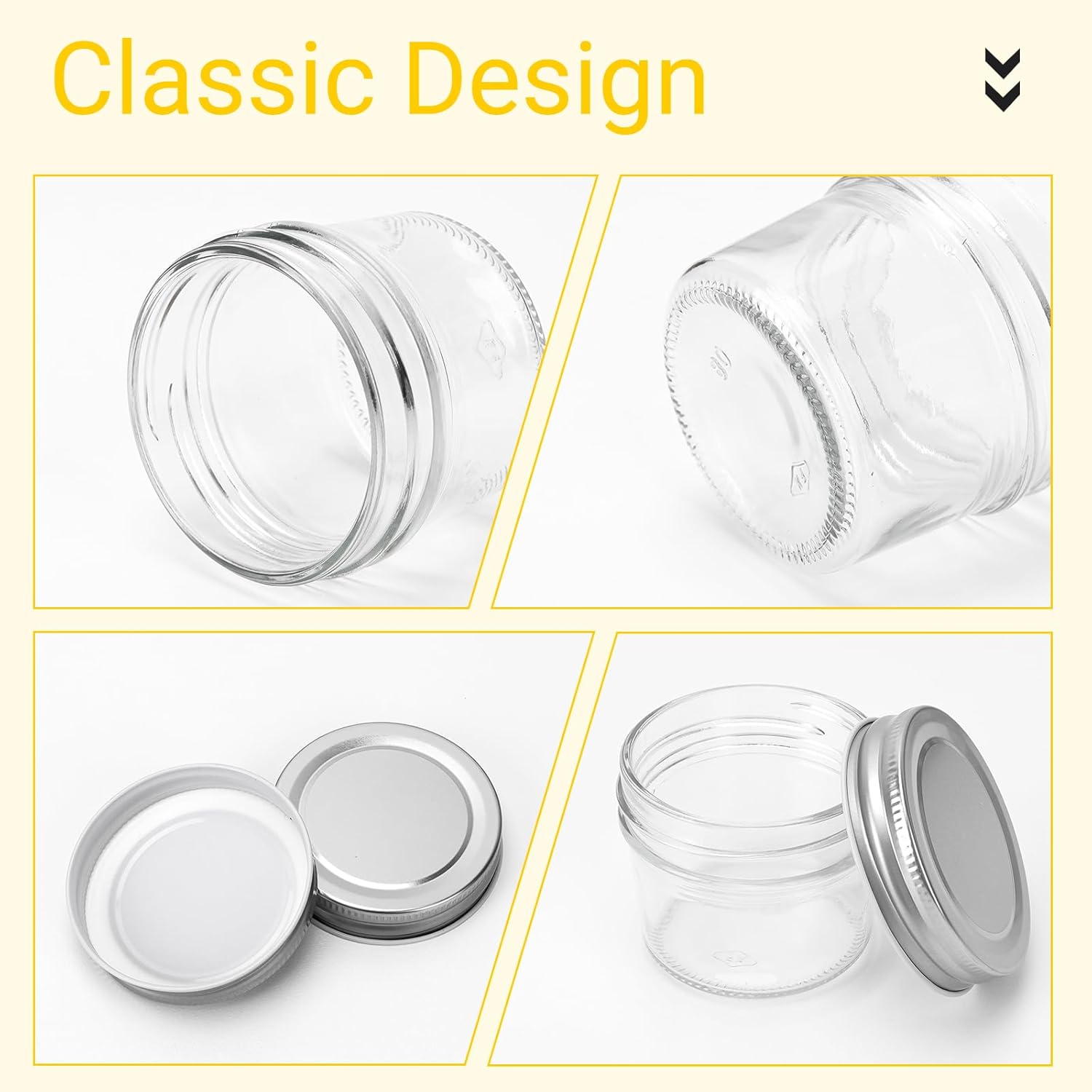 CycleMore 40 Pack Clear 4oz Mason Jars with Silver Lids