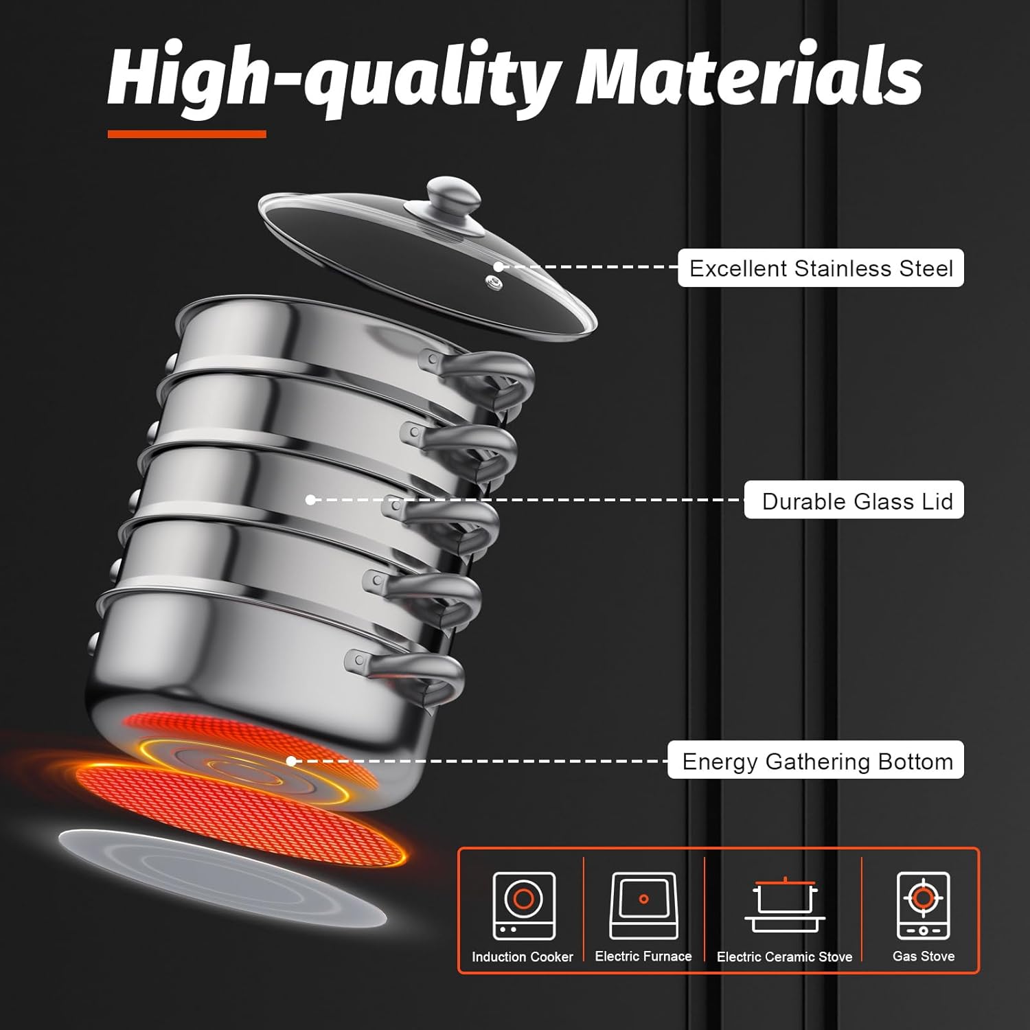 High-Quality 5-Tier Stainless Steel Steam Pot for Cooking