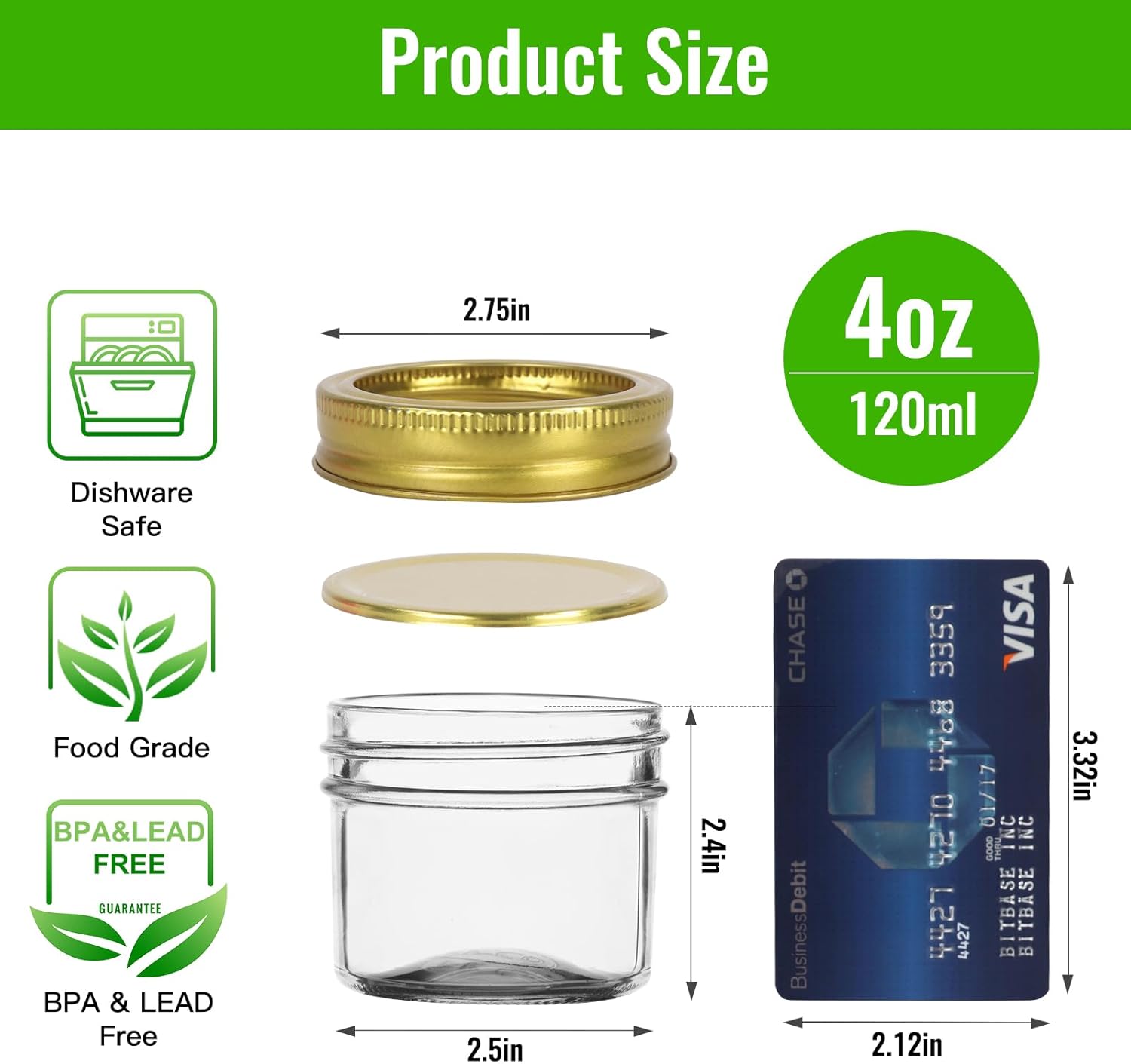 STARSIDE 4 oz Glass Mason Jars with 40 Pack Golden Separable Lids