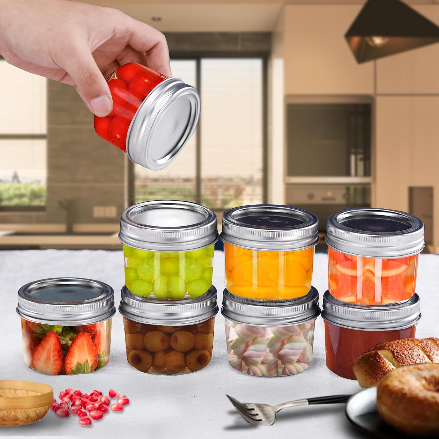 Small Mason Jars 8Pack 4oz Glass Canning Jars with Removable Lids
