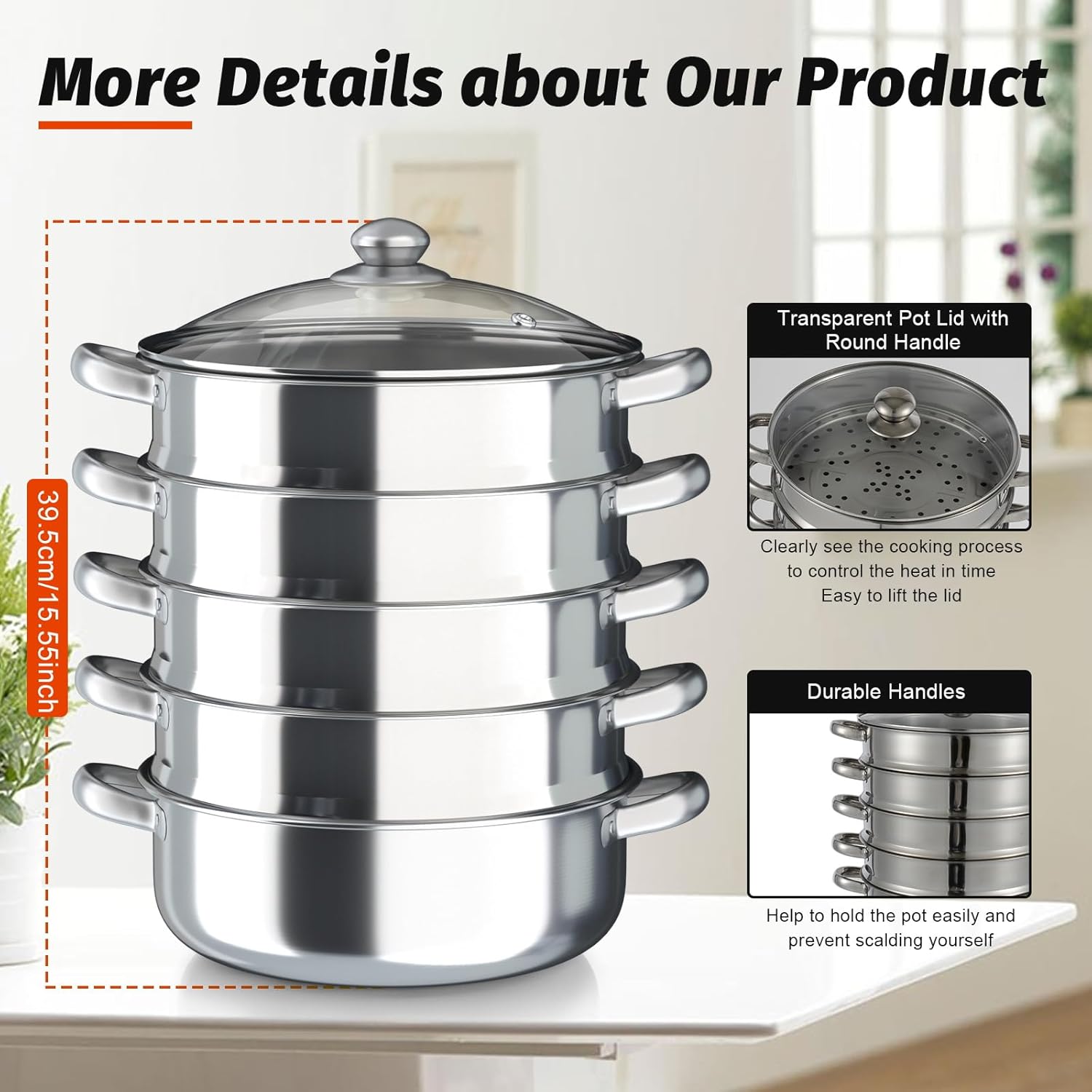 High-Quality 5-Tier Stainless Steel Steam Pot for Cooking