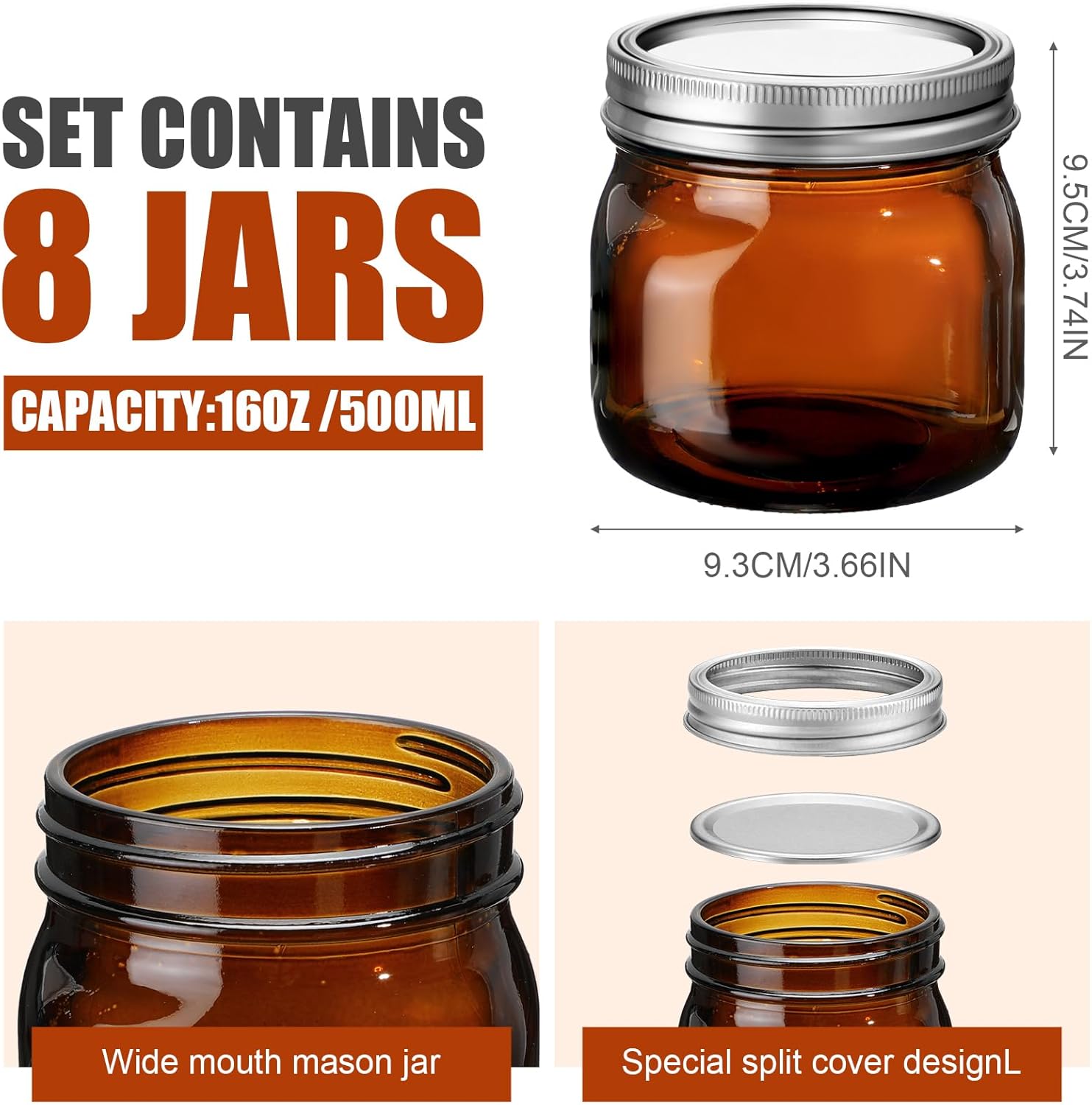 Bokon 8-Piece Glass Mason Jars