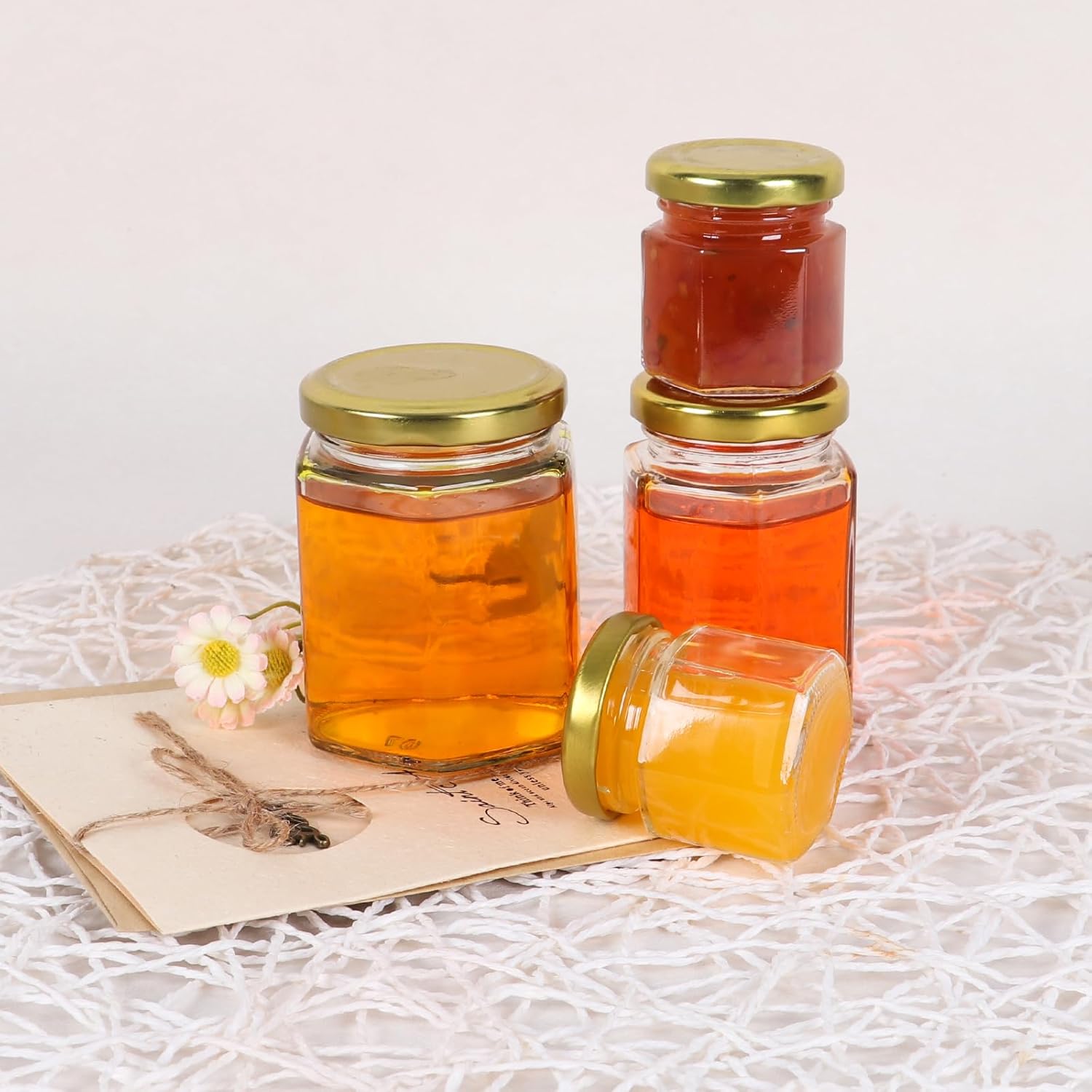 DHSBTLS 30-Pack 15 oz Mini Glass Honey Jars with Wooden Dipper
