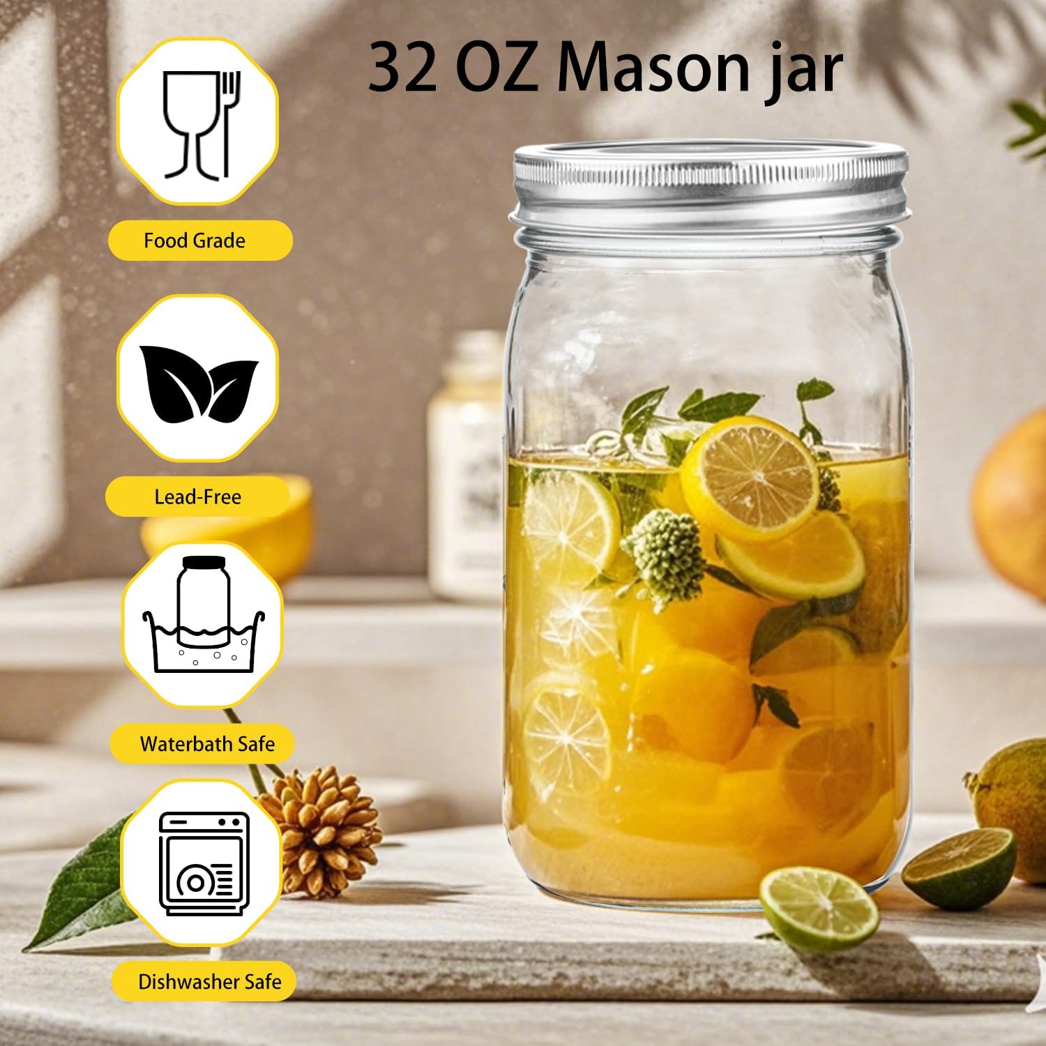Horizontal Abilities-32oz Mason Jars 12 Pack