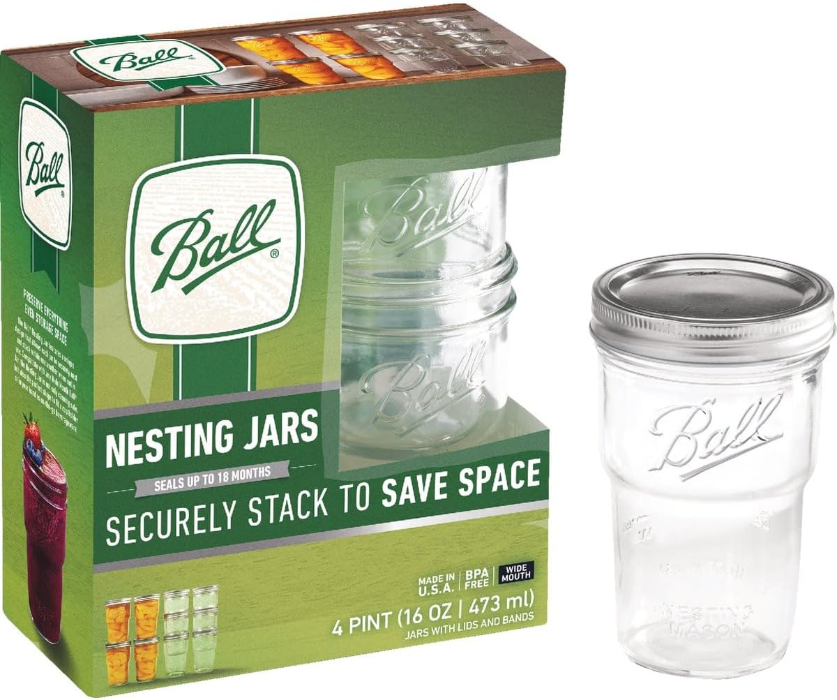 Ball Nesting Mason Jars Pint Size Wide Mouth Set of 4