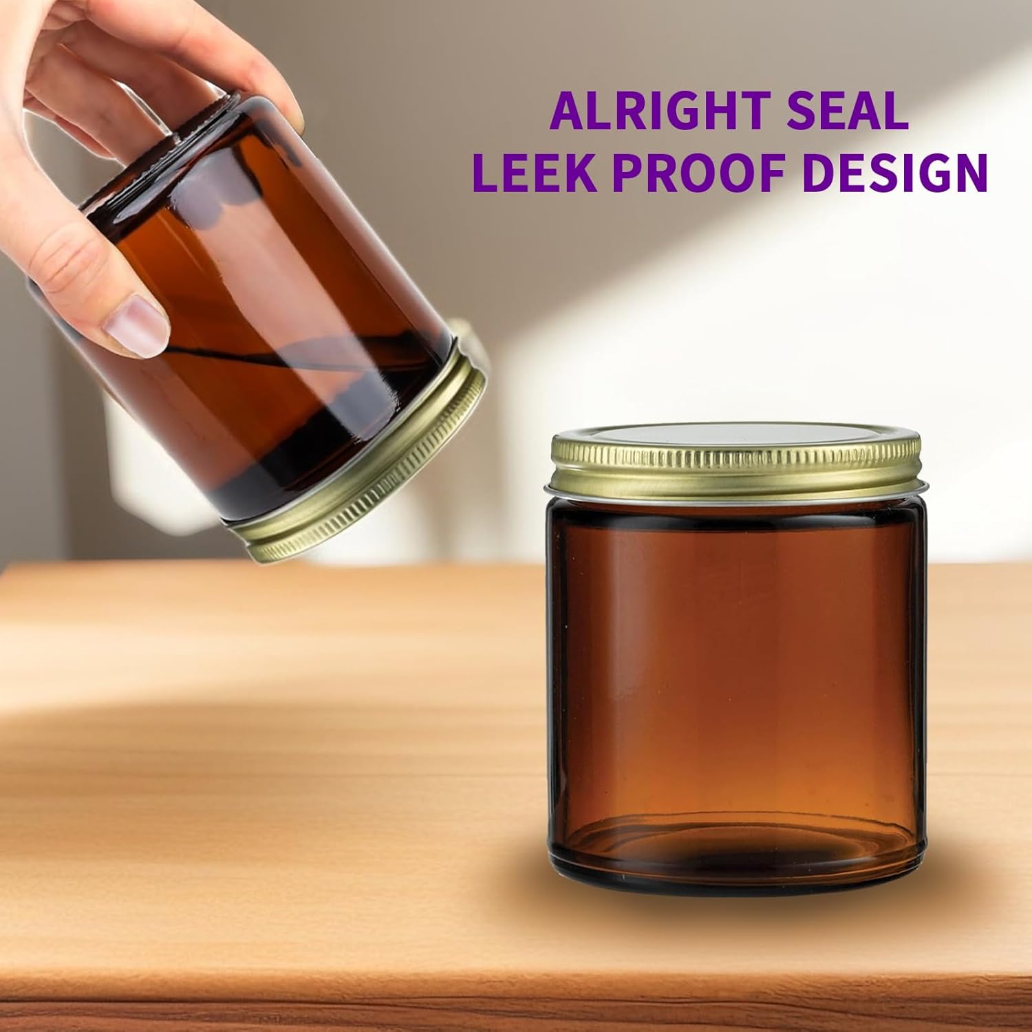 8 Oz Amber Glass Jars with Lids 12 Pack