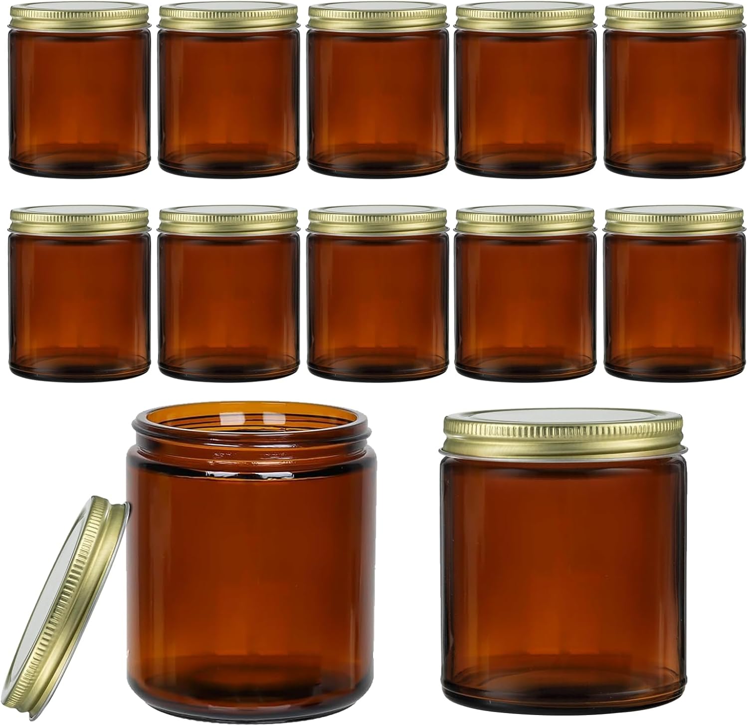 8 Oz Amber Glass Jars with Lids 12 Pack
