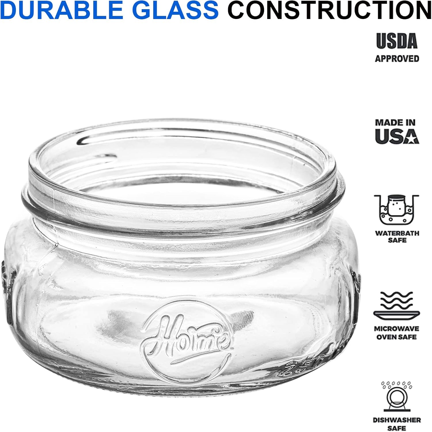 12-Piece Wide-Mouth Glass Mason Jars for Preserving Serving