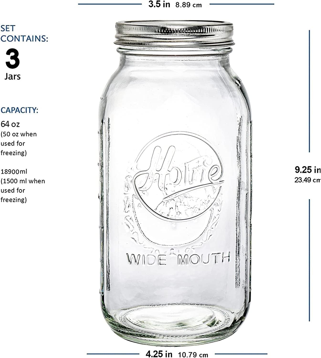 BPA-Free Premium Mason Jars Set of 3 for Canning and Preserving
