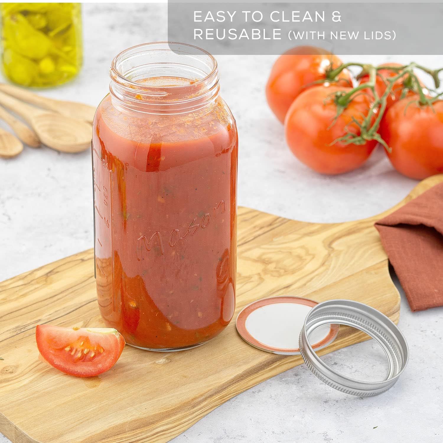 JoyJolt 32 oz Mason Jars with Lids and Labels 6-Pack