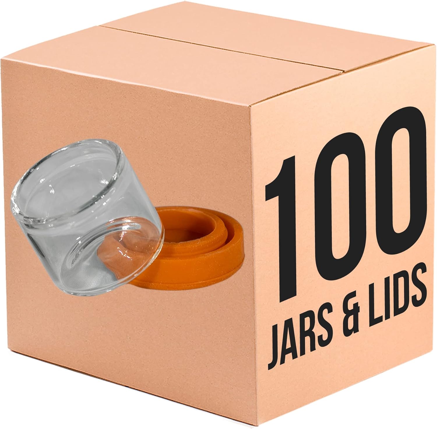 100 Pack Round Glass Jars with Silicone Lids - Orange