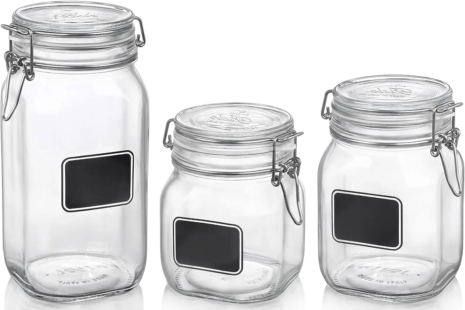 Bormioli Rocco Fido Square Clear Jar with Chalkboard 33-34-Ounce