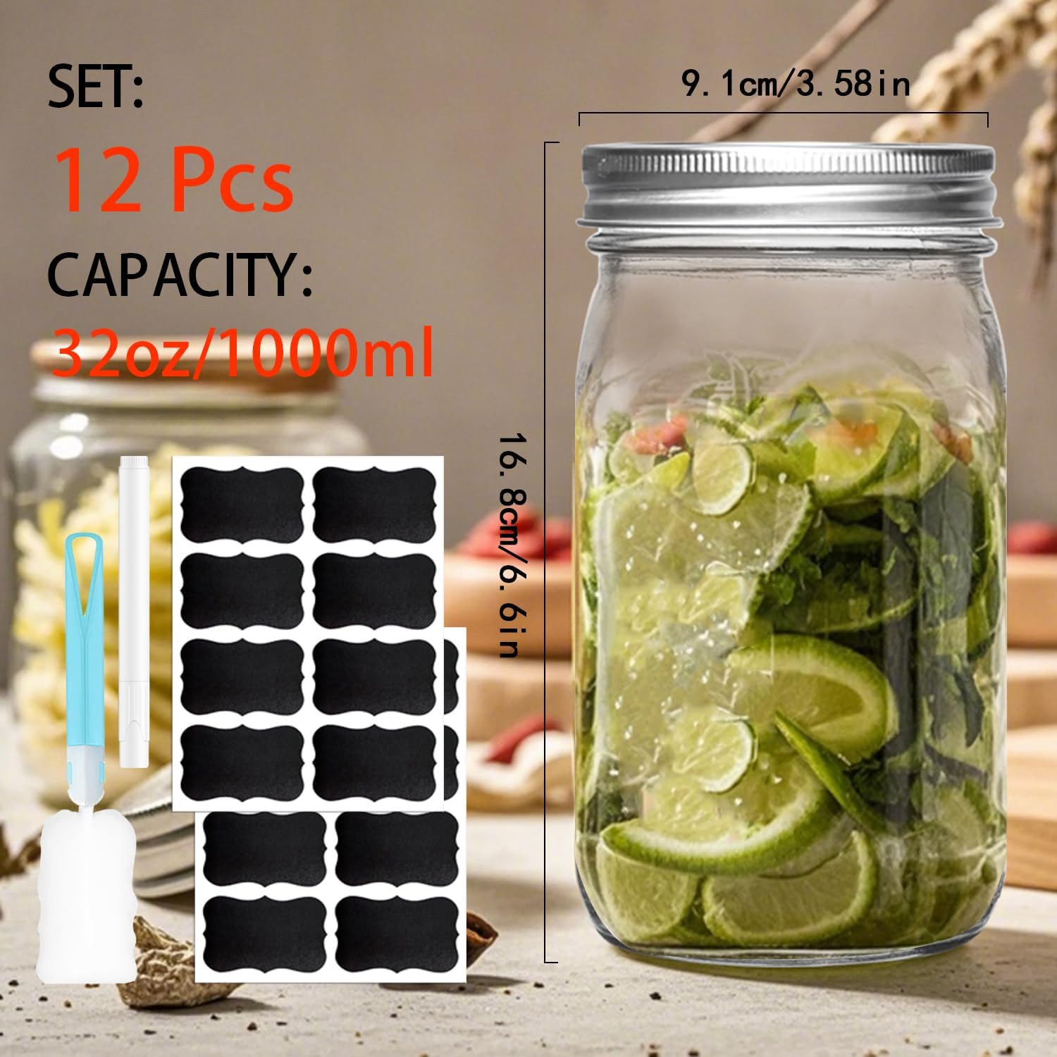 Horizontal Abilities-32oz Mason Jars 12 Pack