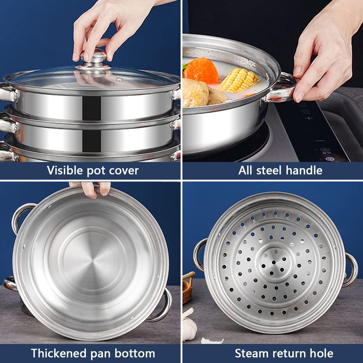 30-Quart steam pot with Lid for Cooking