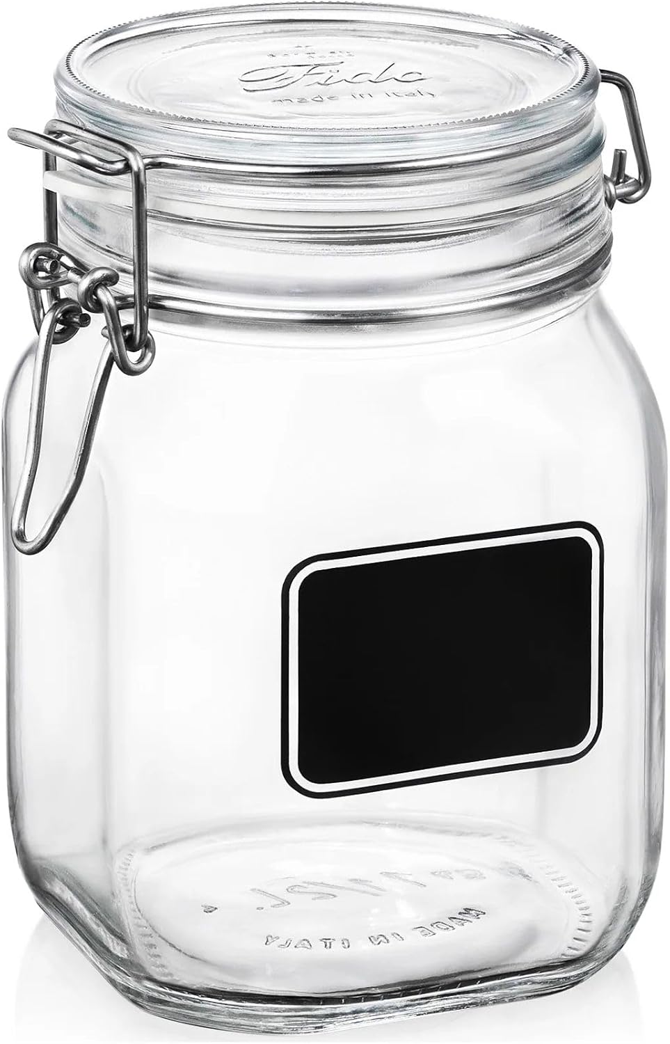 Bormioli Rocco Fido Square Clear Jar with Chalkboard 33-34-Ounce