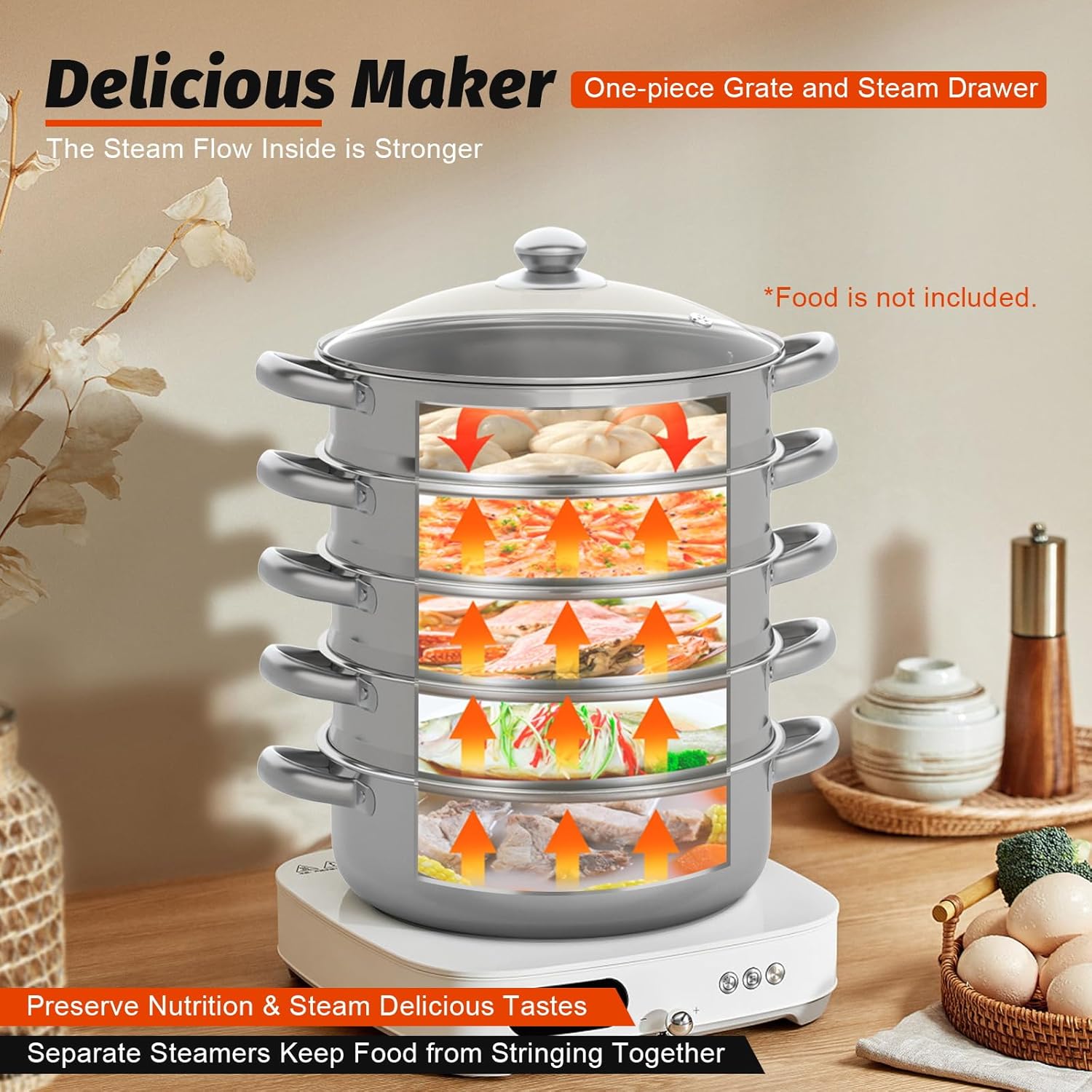 High-Quality 5-Tier Stainless Steel Steam Pot for Cooking