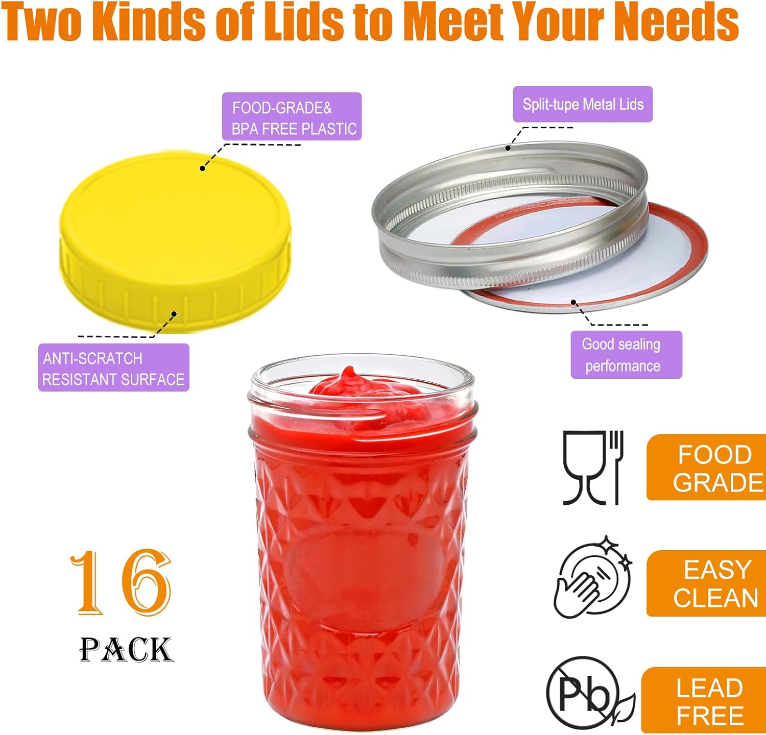 Premium 16-Piece Glass Mason Jars Set