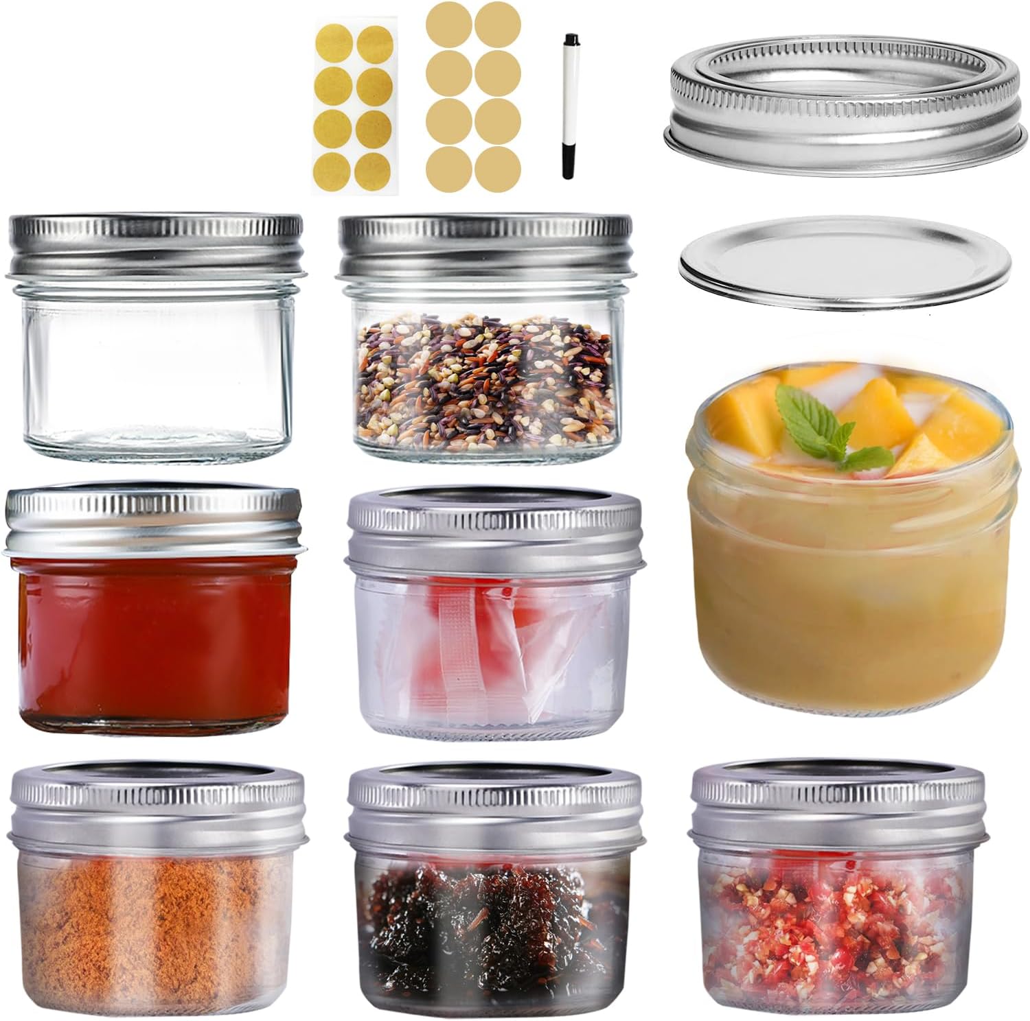 Small Mason Jars 8Pack 4oz Glass Canning Jars with Removable Lids