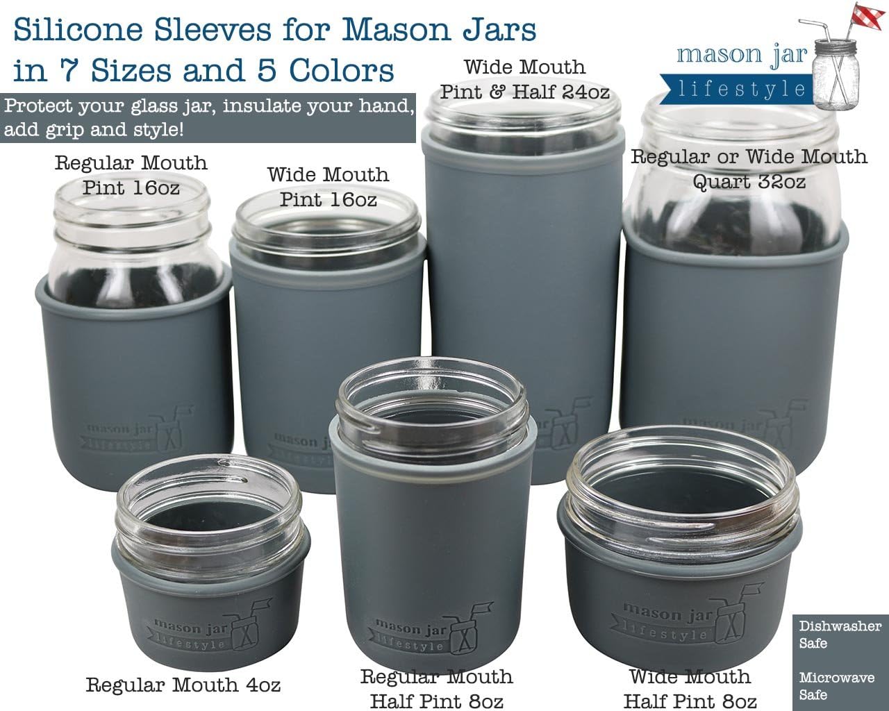 Mason Jar - Wide Mouth Pint 16oz Silicone Sleeves Protects Pints Works Amazingly