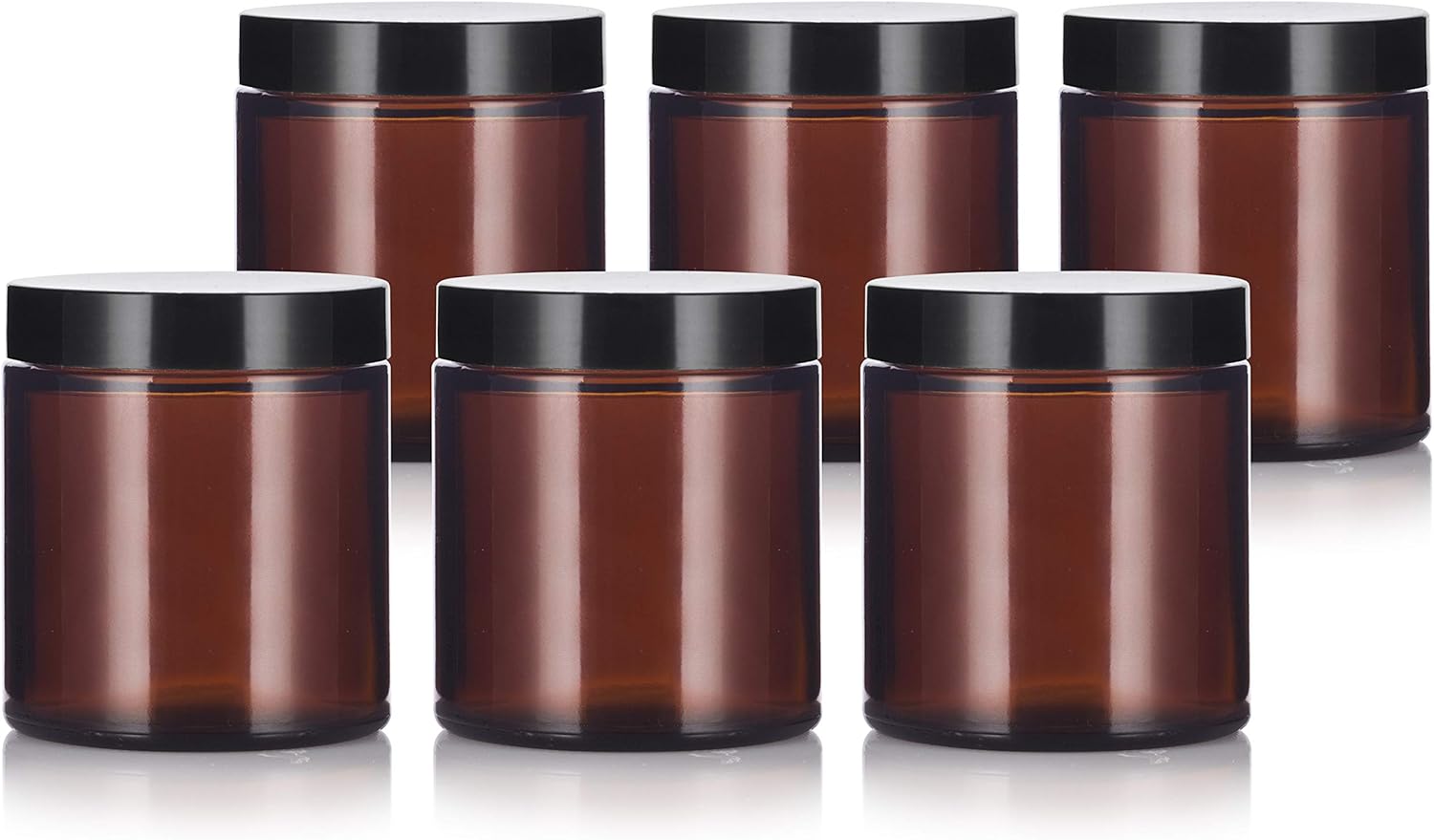 4oz Amber Glass Jars with Black lids 6-packs