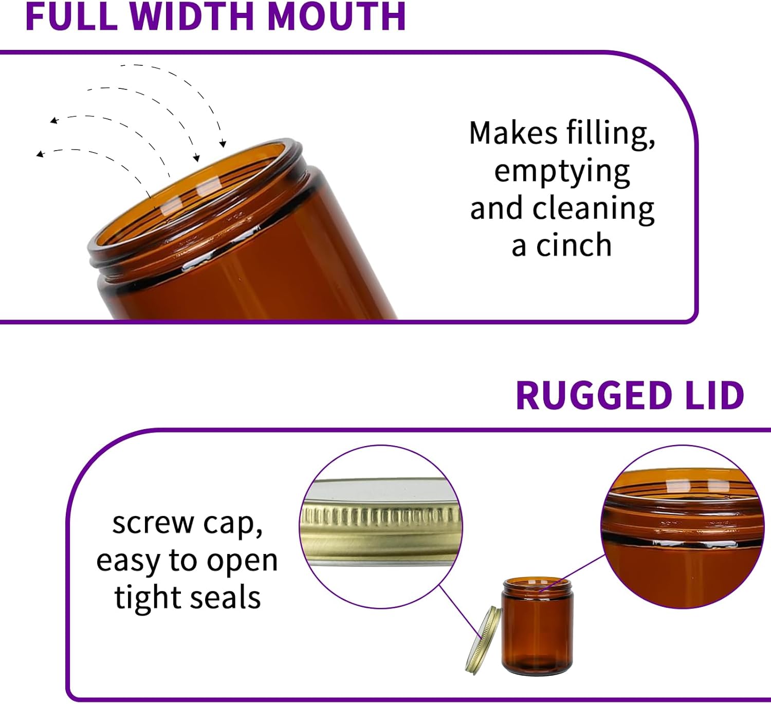 8 Oz Amber Glass Jars with Lids 12 Pack