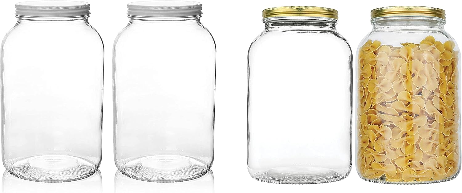 4 Pack - 1 Gallon Glass Mason Jars - Wide Mouth with Airtight Metal Lids