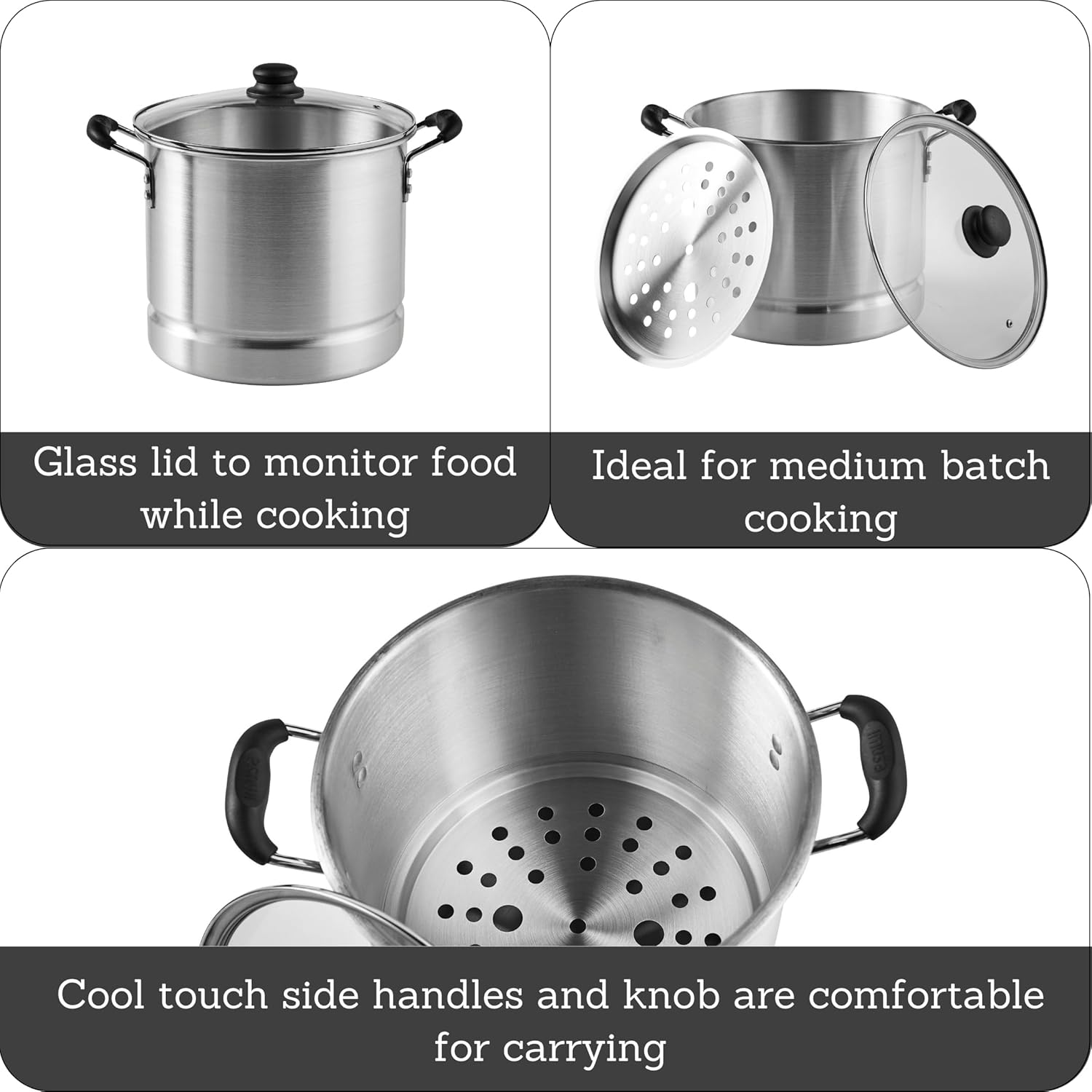 Versatile 20-Quart Steamer with Glass Lid
