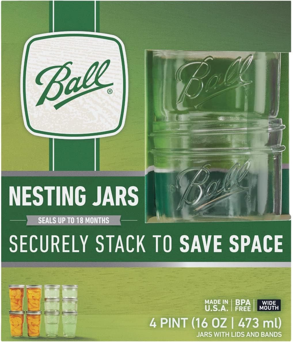 Ball Nesting Mason Jars Pint Size Wide Mouth Set of 4