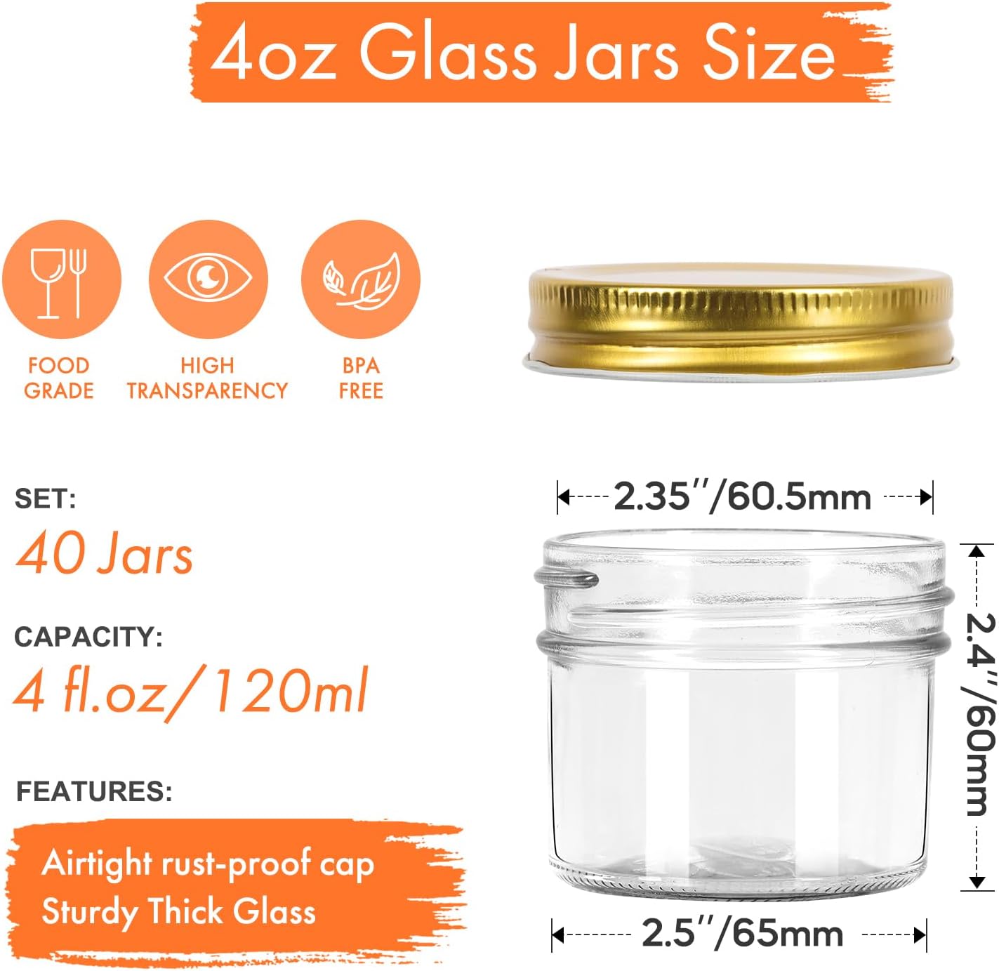4 oz Mason Jars with Lids 40Pack