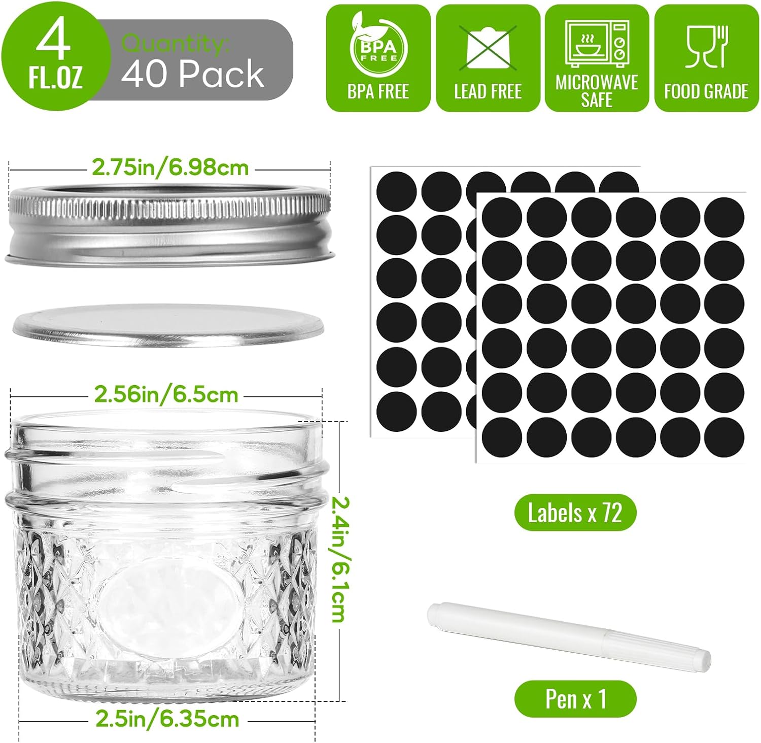 40 Pack Mason Jars Set for Canning Home Use