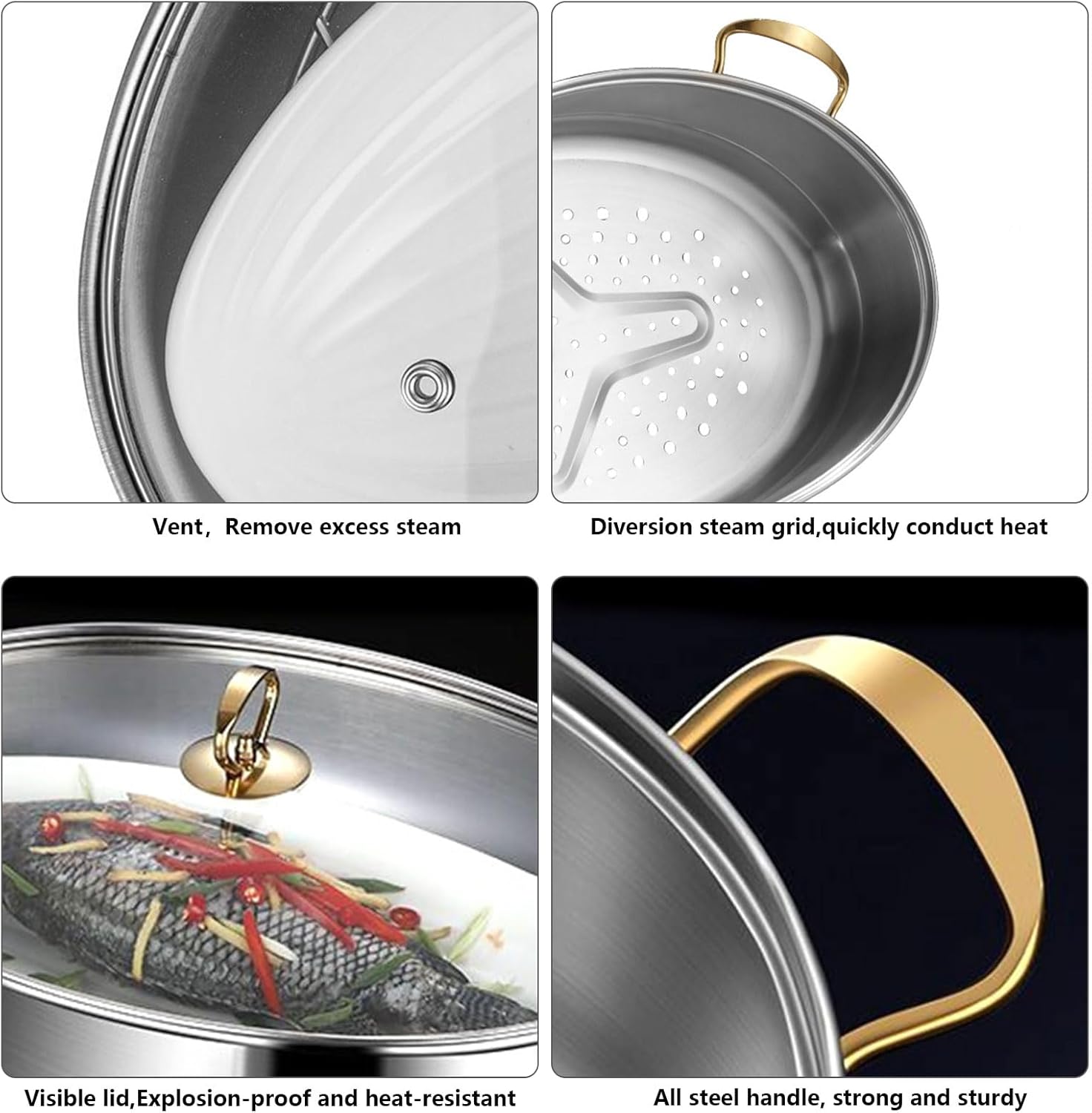 AIZYR Stainless Steel Fish Steamer Pot 2 Tier Boiling Fish with Ease
