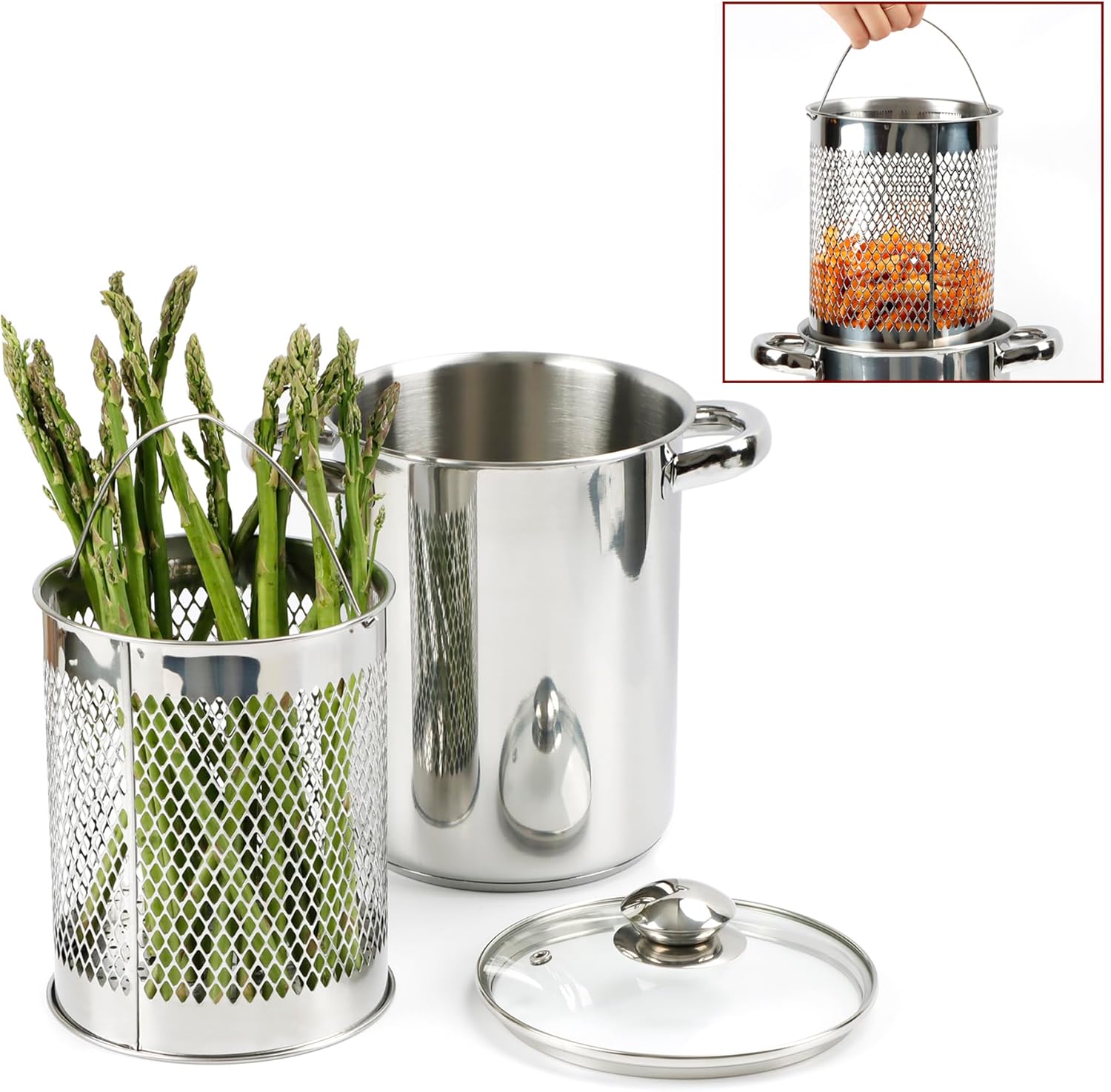 GlenDaveny 4 Qt Asparagus Pot with Basket and Lid