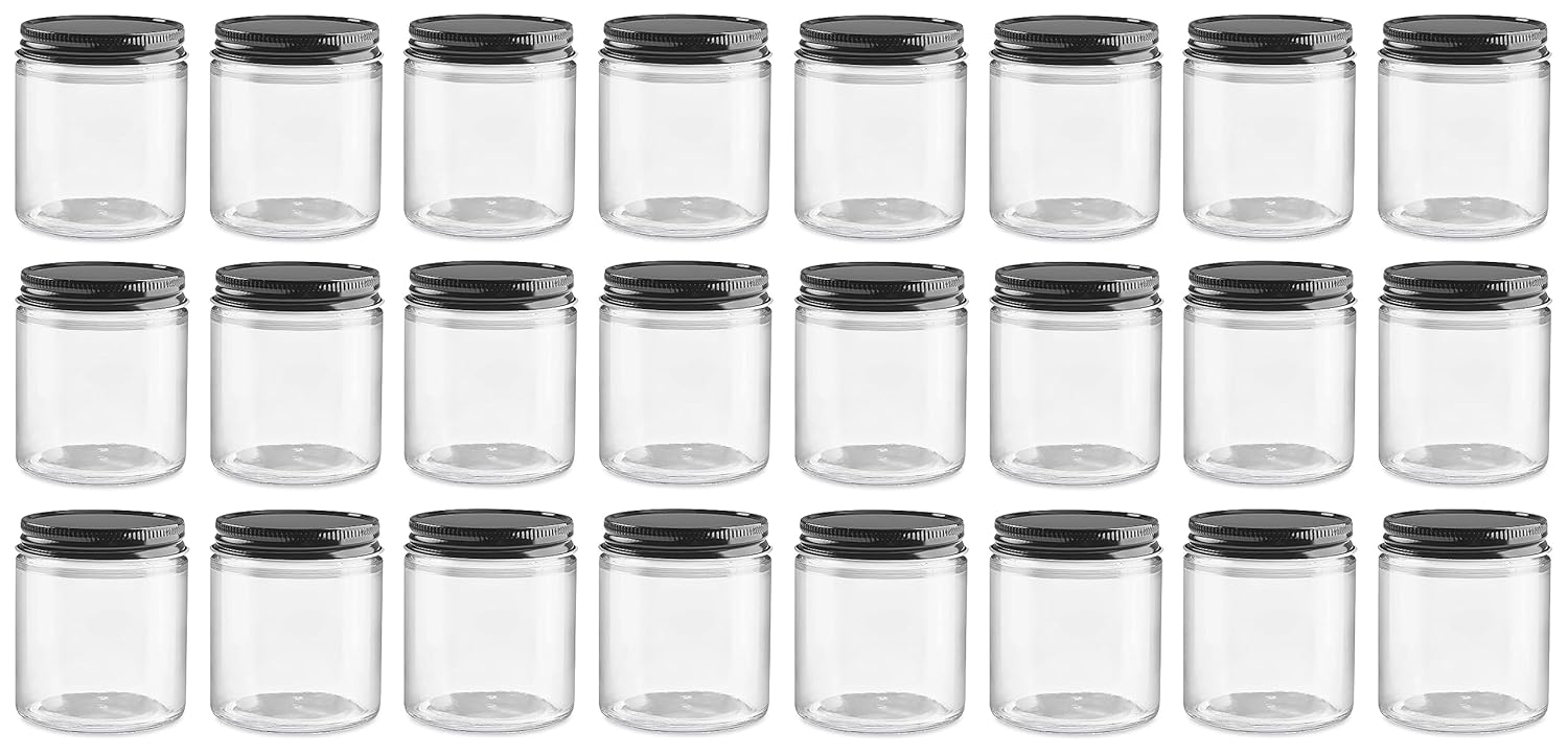 4 Ounce Clear Glass Mason Canning Jars with Black Lid - Case of 24