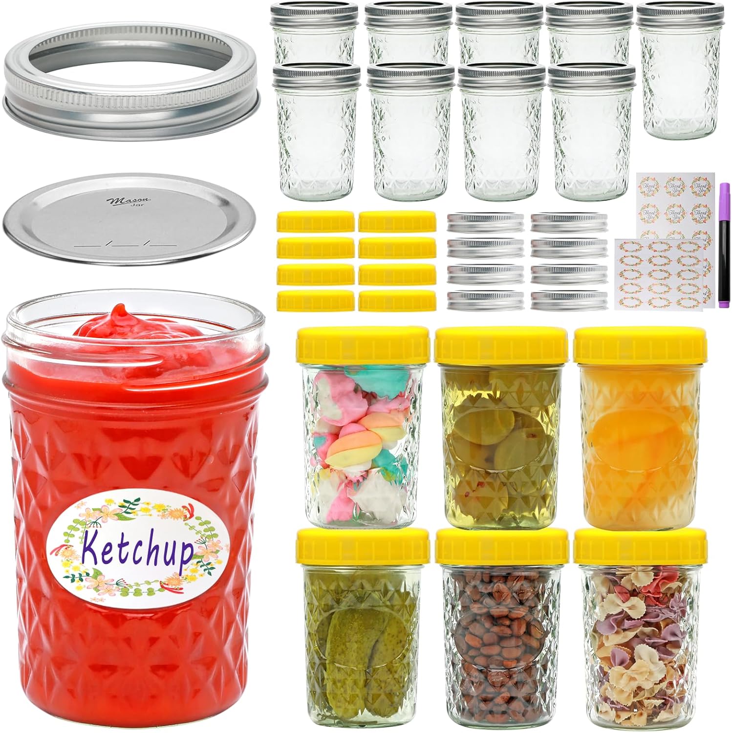 Premium 16-Piece Glass Mason Jars Set