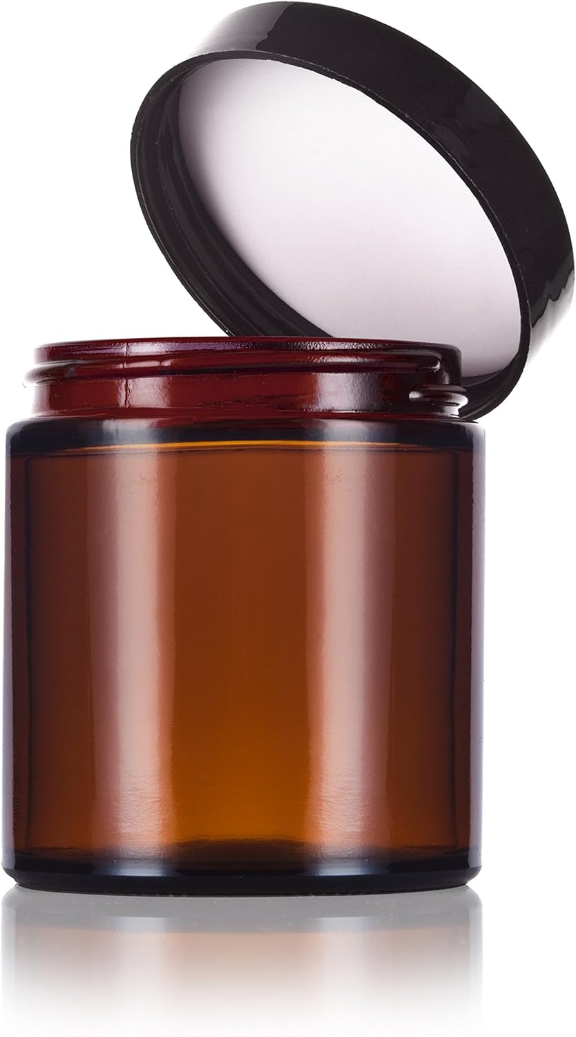 4oz Amber Glass Jars with Black lids 6-packs
