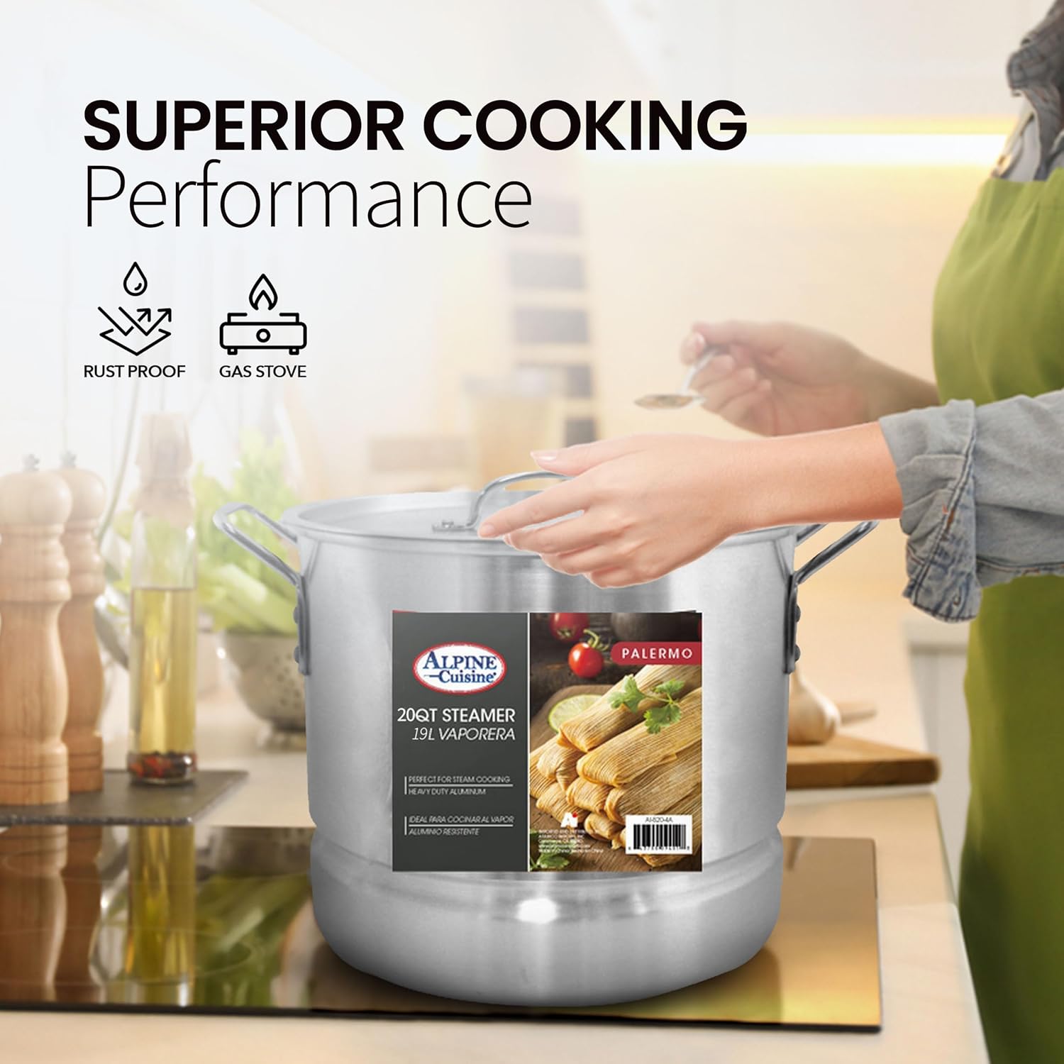 Alpine Cuisine Aluminum Steamer Pot 20 Quart Set for Home Use