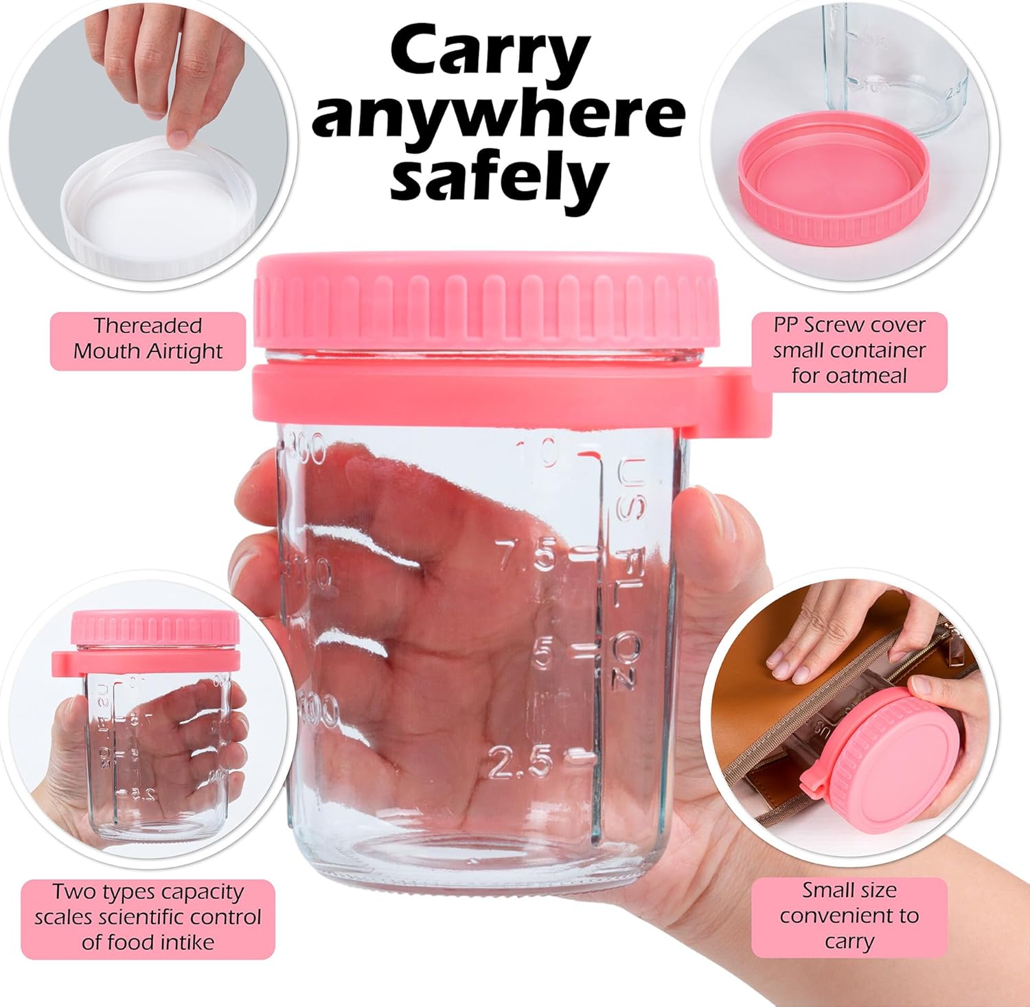 CJWM 2-Piece Glass Oats Containers Leak-Proof
