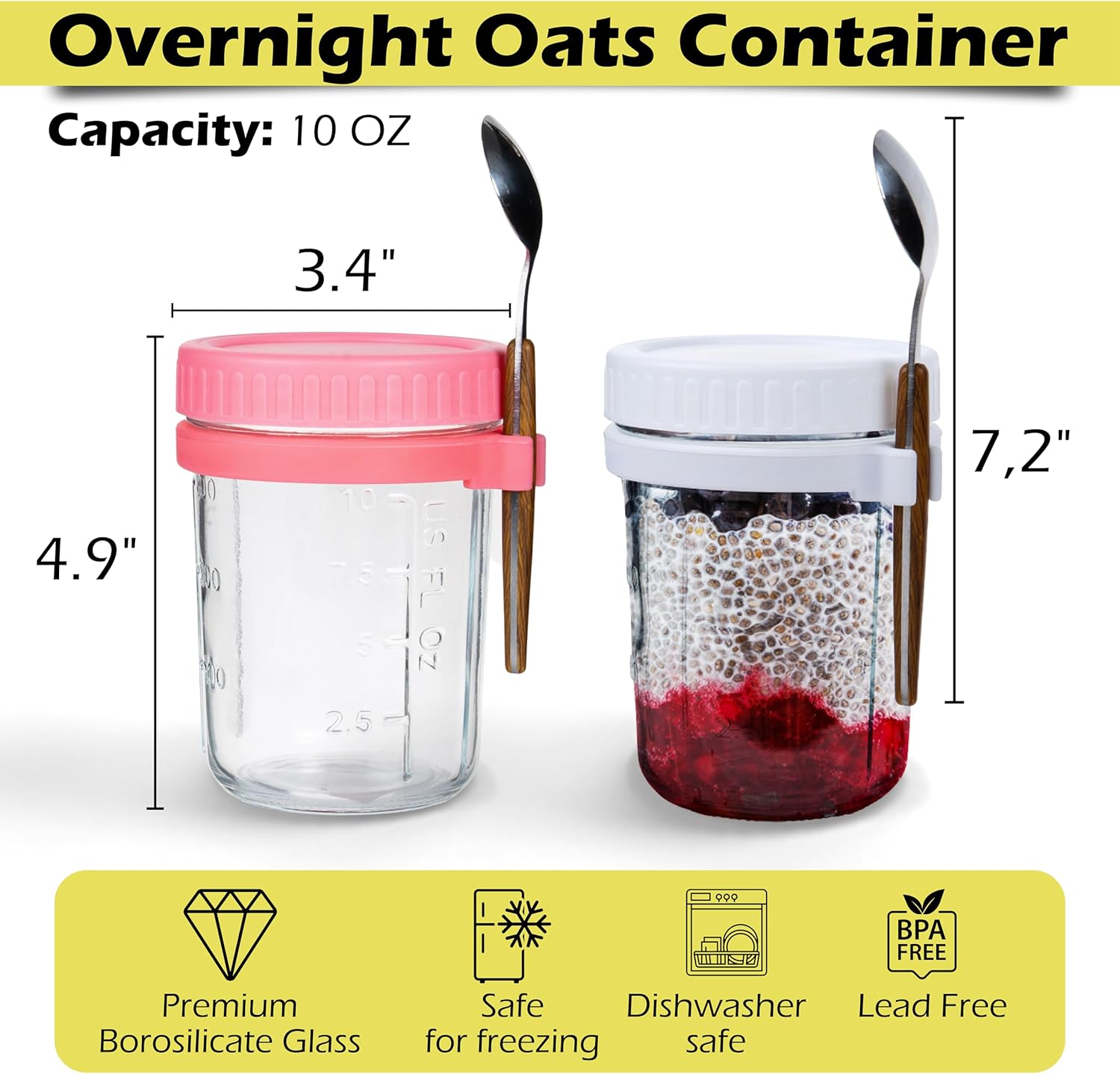 CJWM 2-Piece Glass Oats Containers Leak-Proof