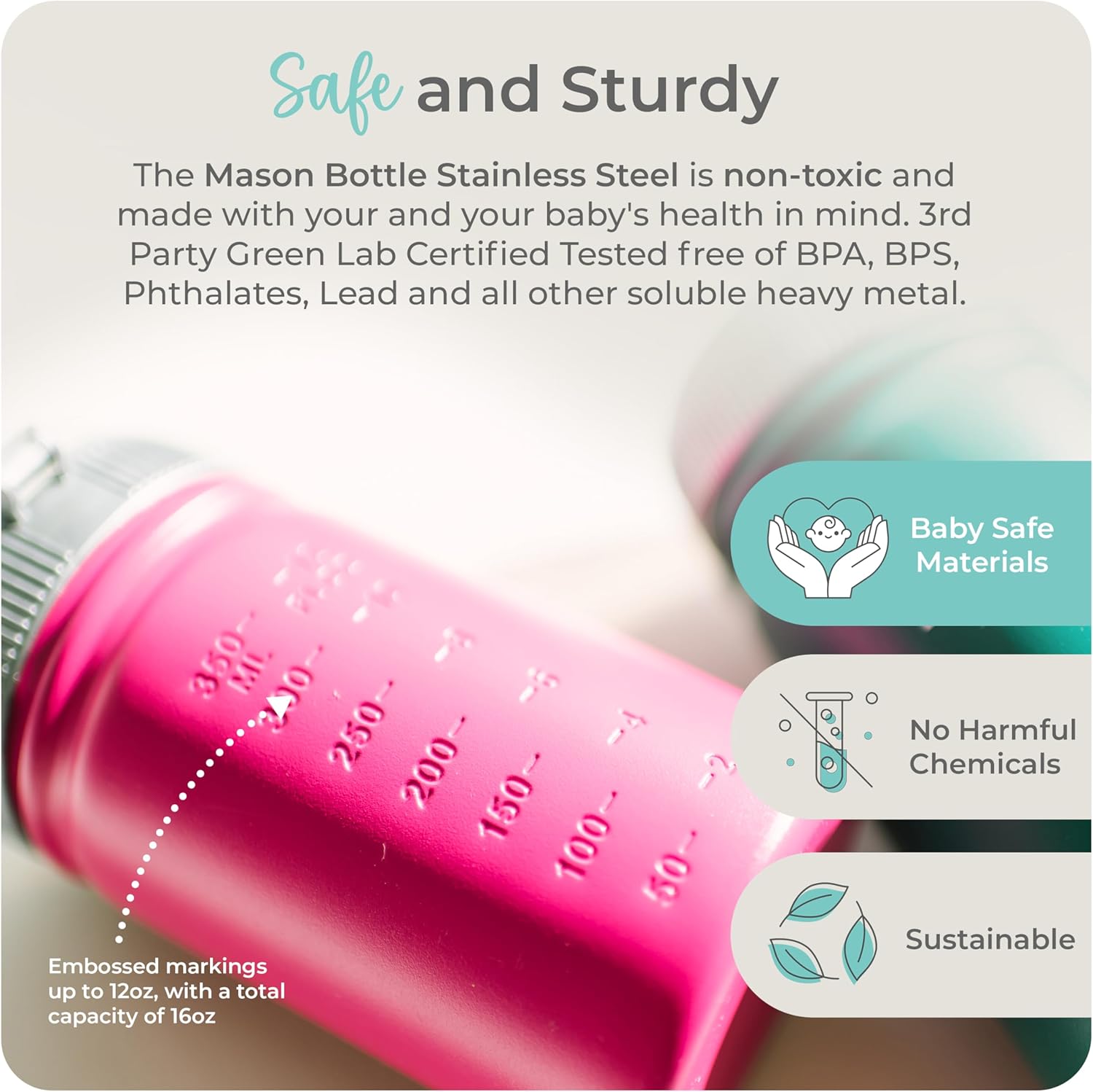 Mason Bottle 16oz - Safe for Kids BPA-Free