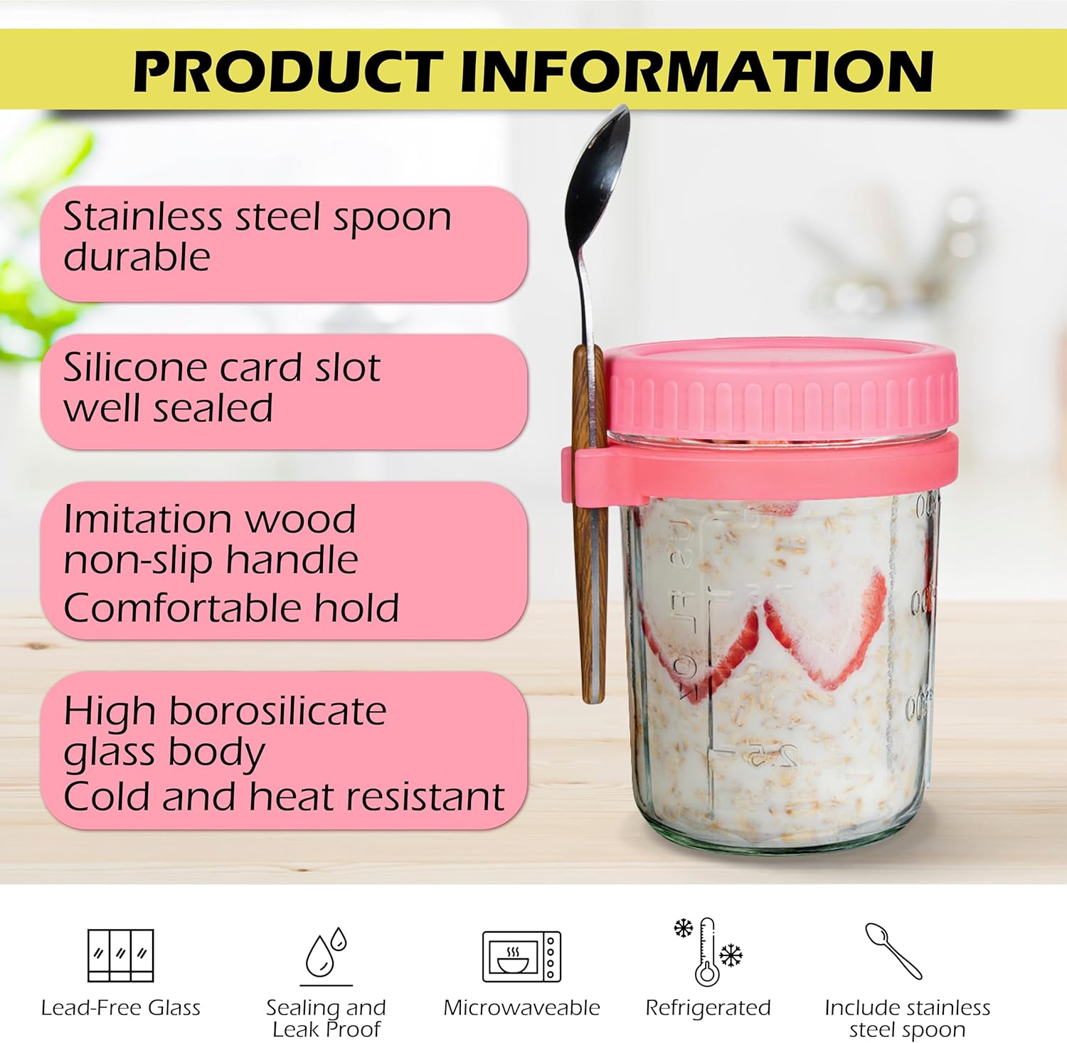 CJWM 2-Piece Glass Oats Containers Leak-Proof
