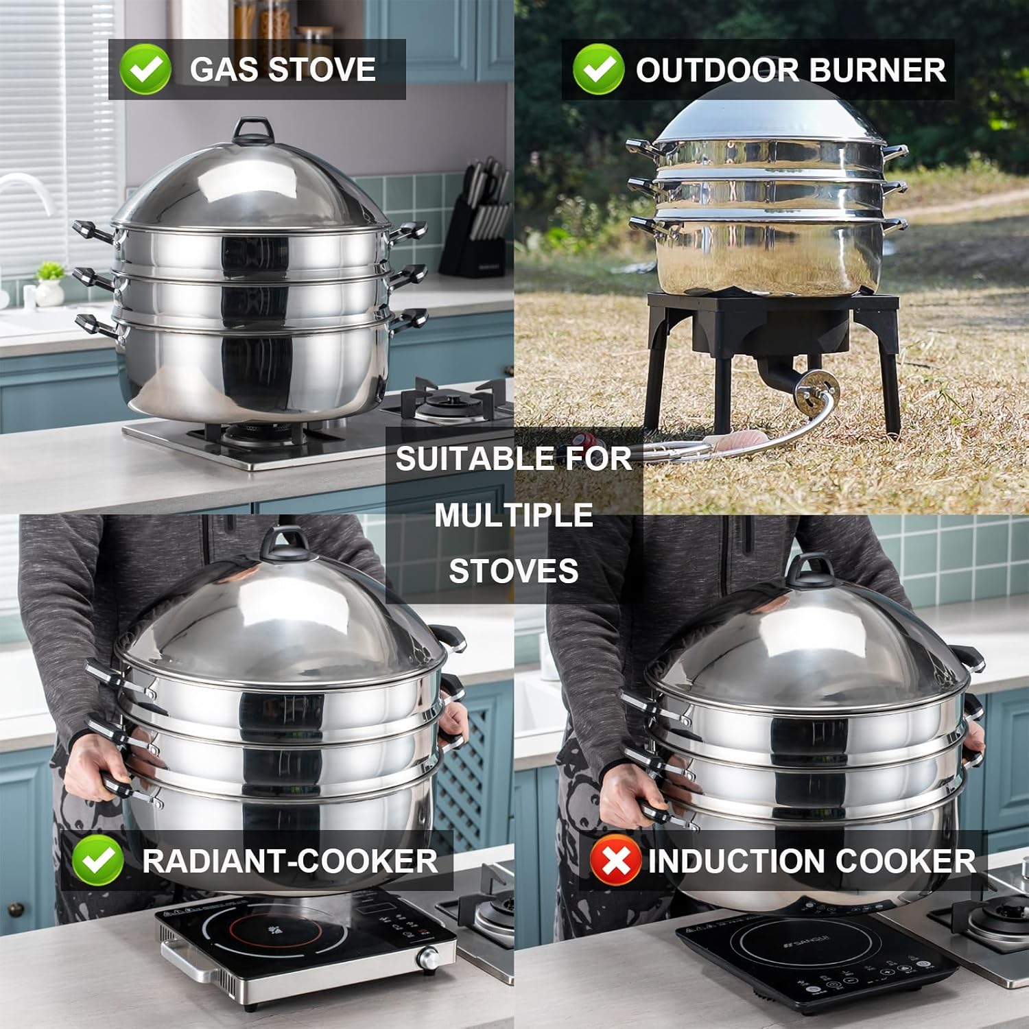 LetFeng Slotless Steam Basket for Cooking Durable Multipurpose