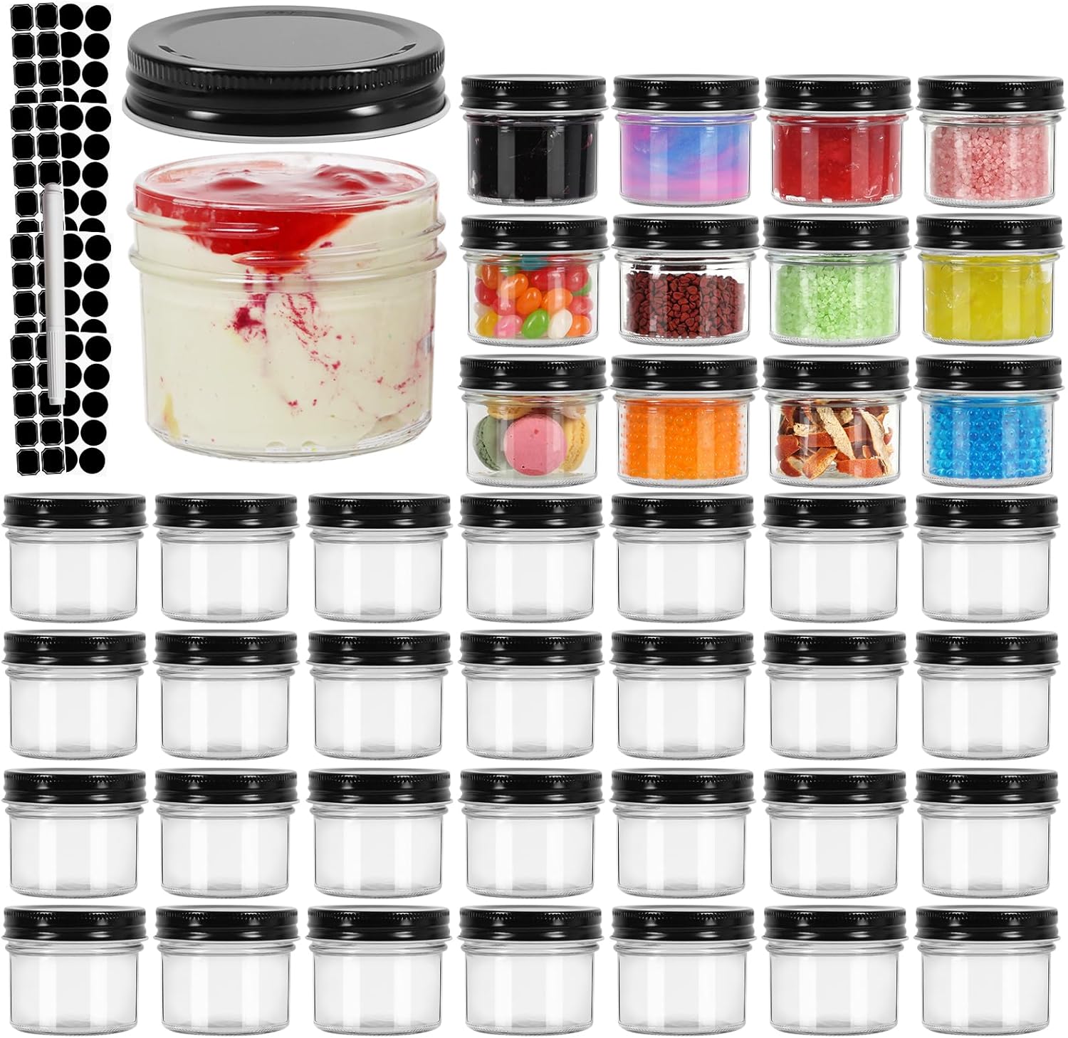 40-Piece Set of 4 oz Mason Jars with Black Lids
