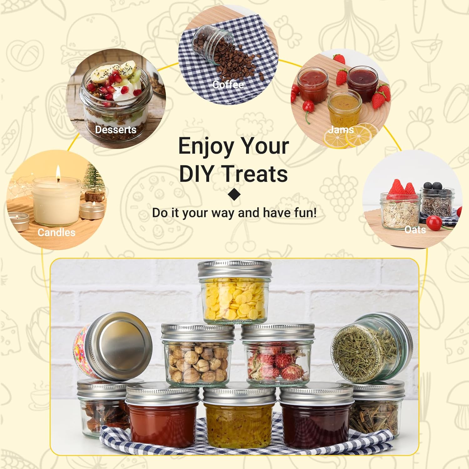 CycleMore 40 Pack Clear 4oz Mason Jars with Silver Lids
