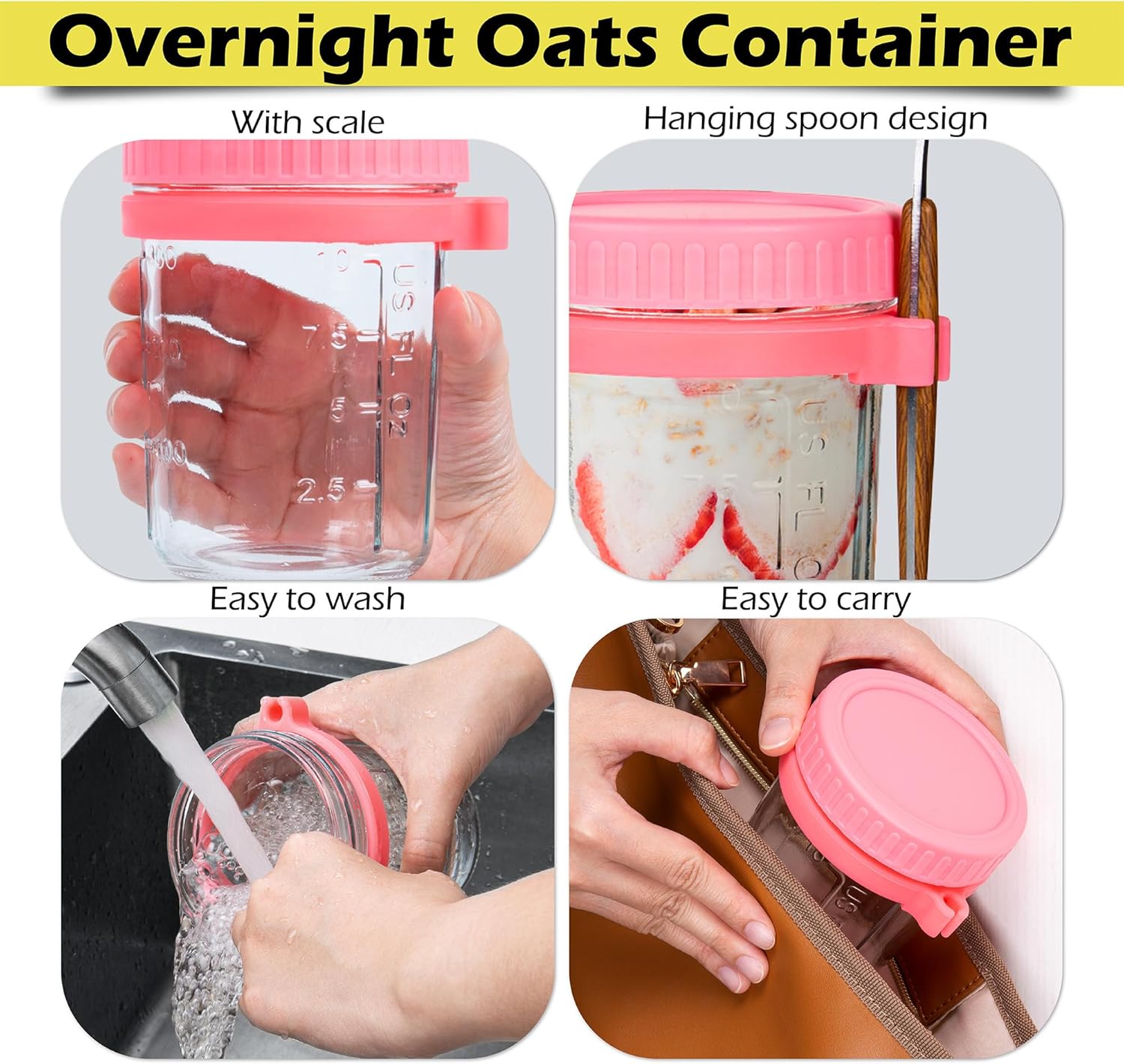 CJWM 2-Piece Glass Oats Containers Leak-Proof
