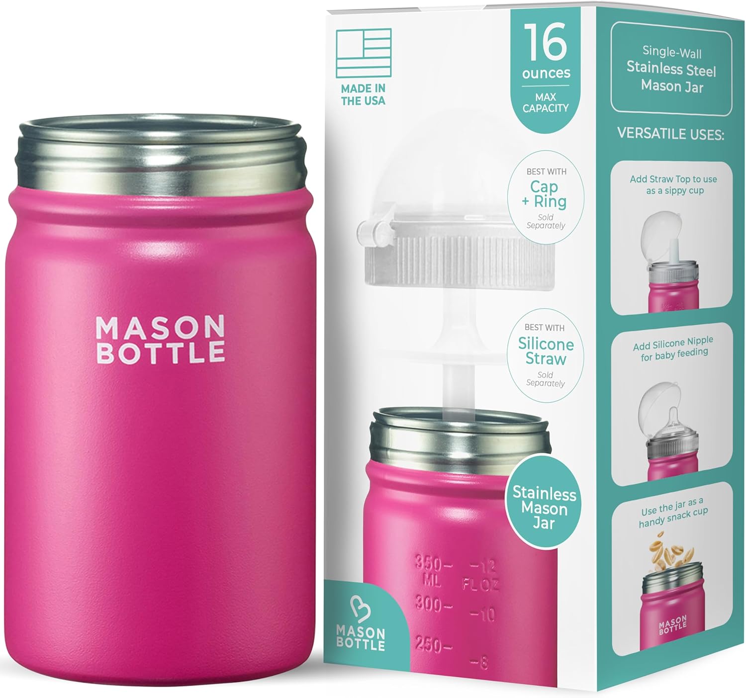 Mason Bottle 16oz - Safe for Kids BPA-Free