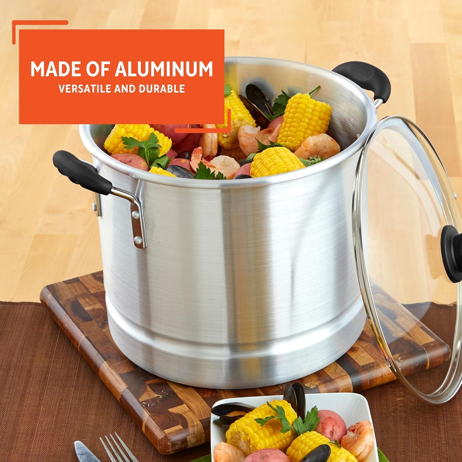 Versatile 20-Quart Steamer with Glass Lid