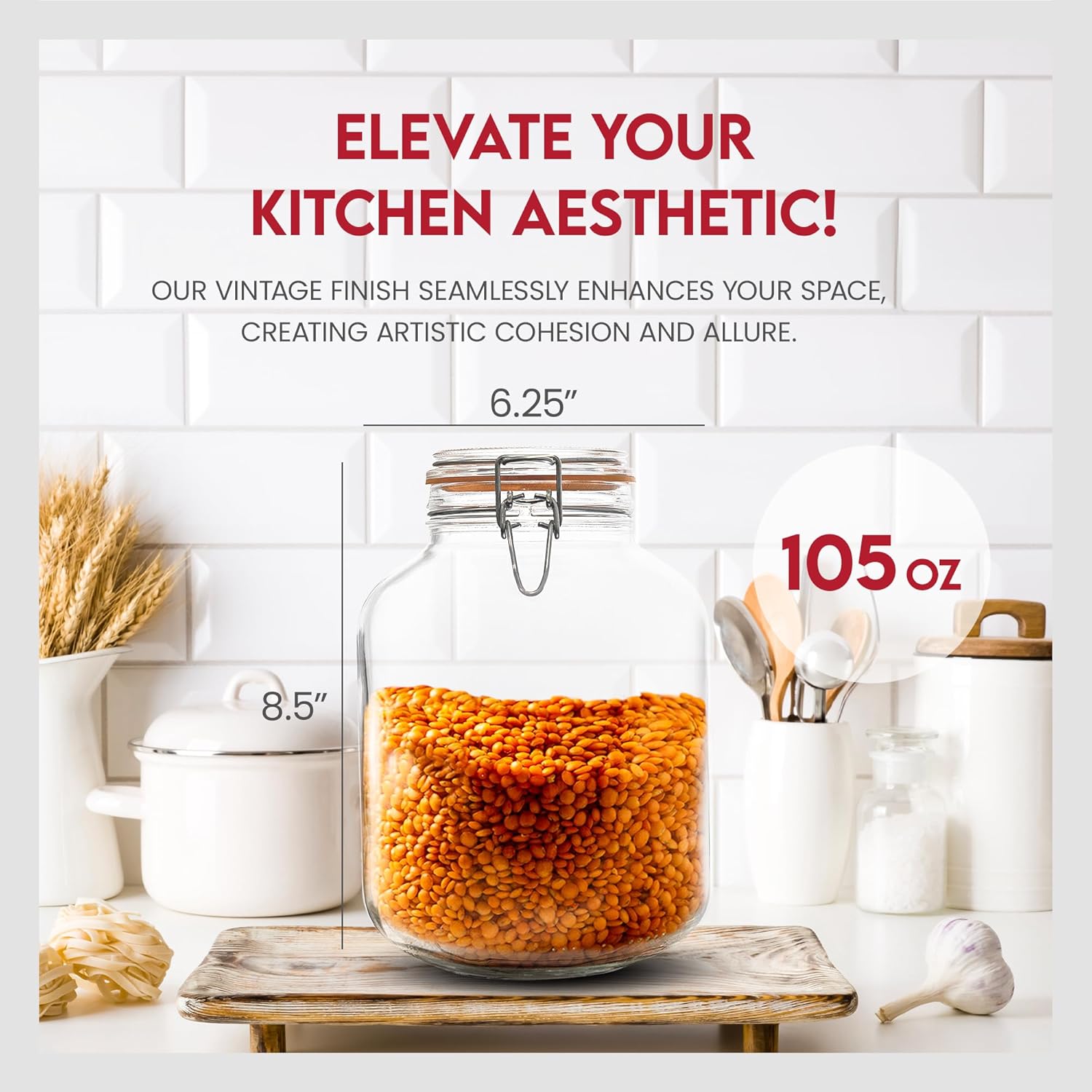 Airtight Glass Jar for Preserving 105 Oz
