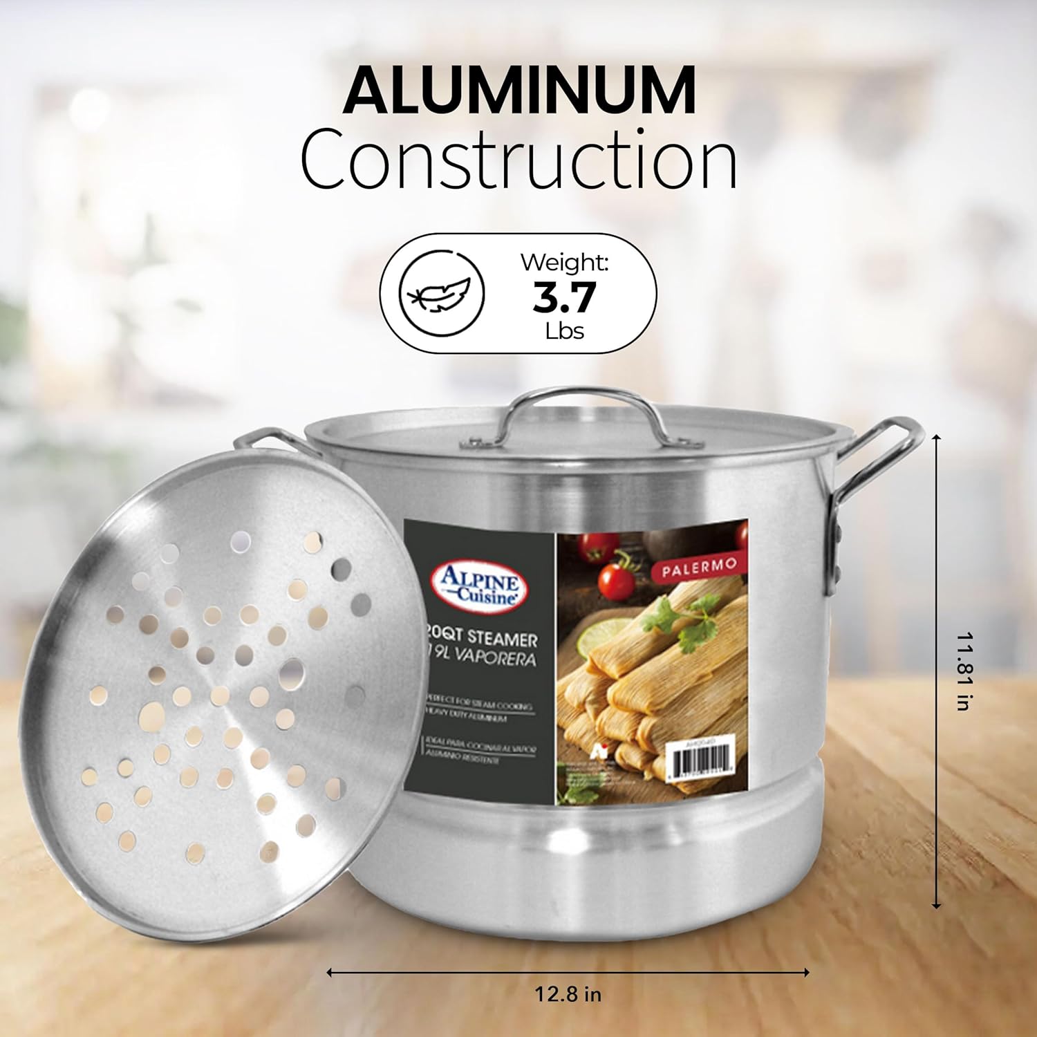 Alpine Cuisine Aluminum Steamer Pot 20 Quart Set for Home Use