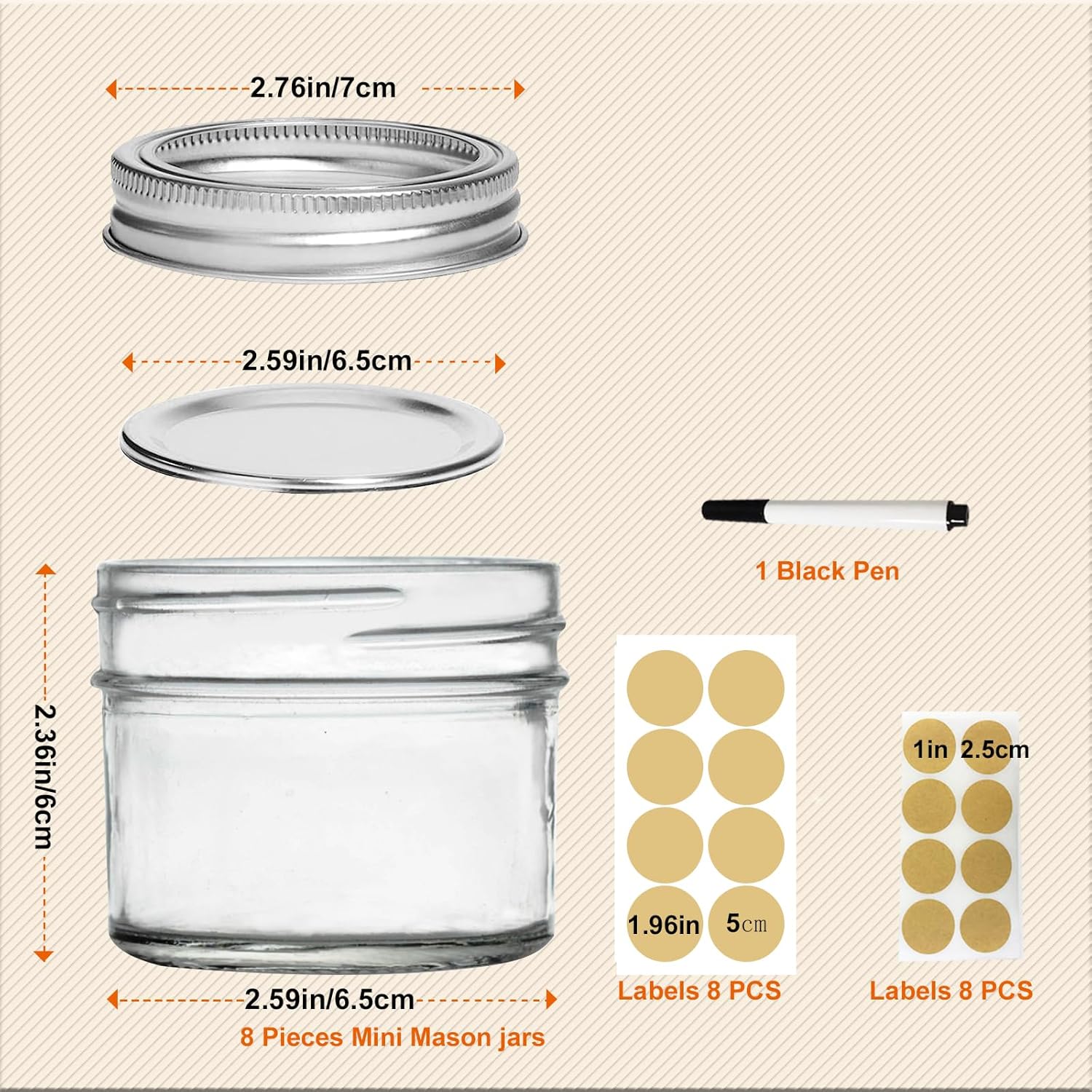 Small Mason Jars 8Pack 4oz Glass Canning Jars with Removable Lids